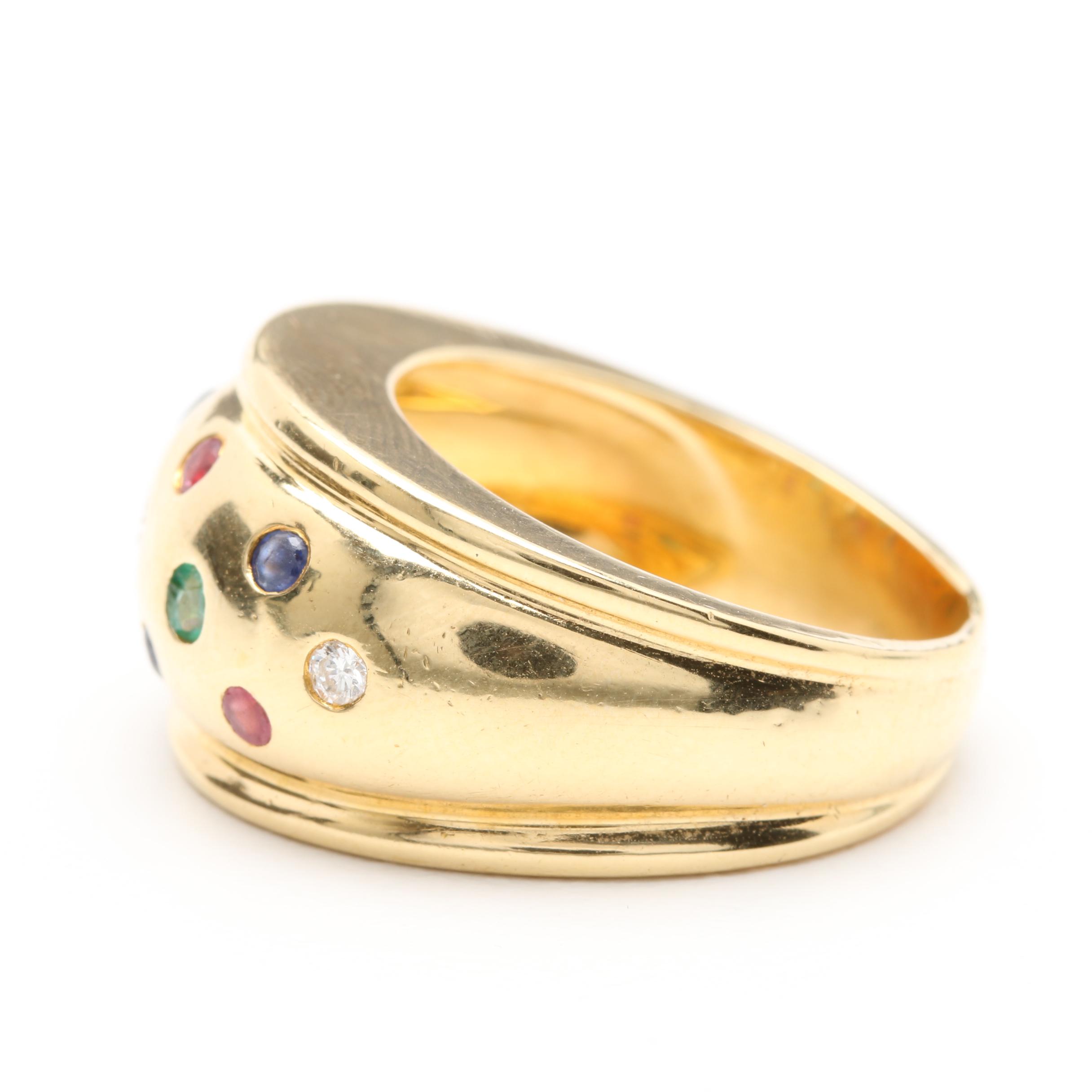 18K Yellow Gold Gemstone and Diamond Ring