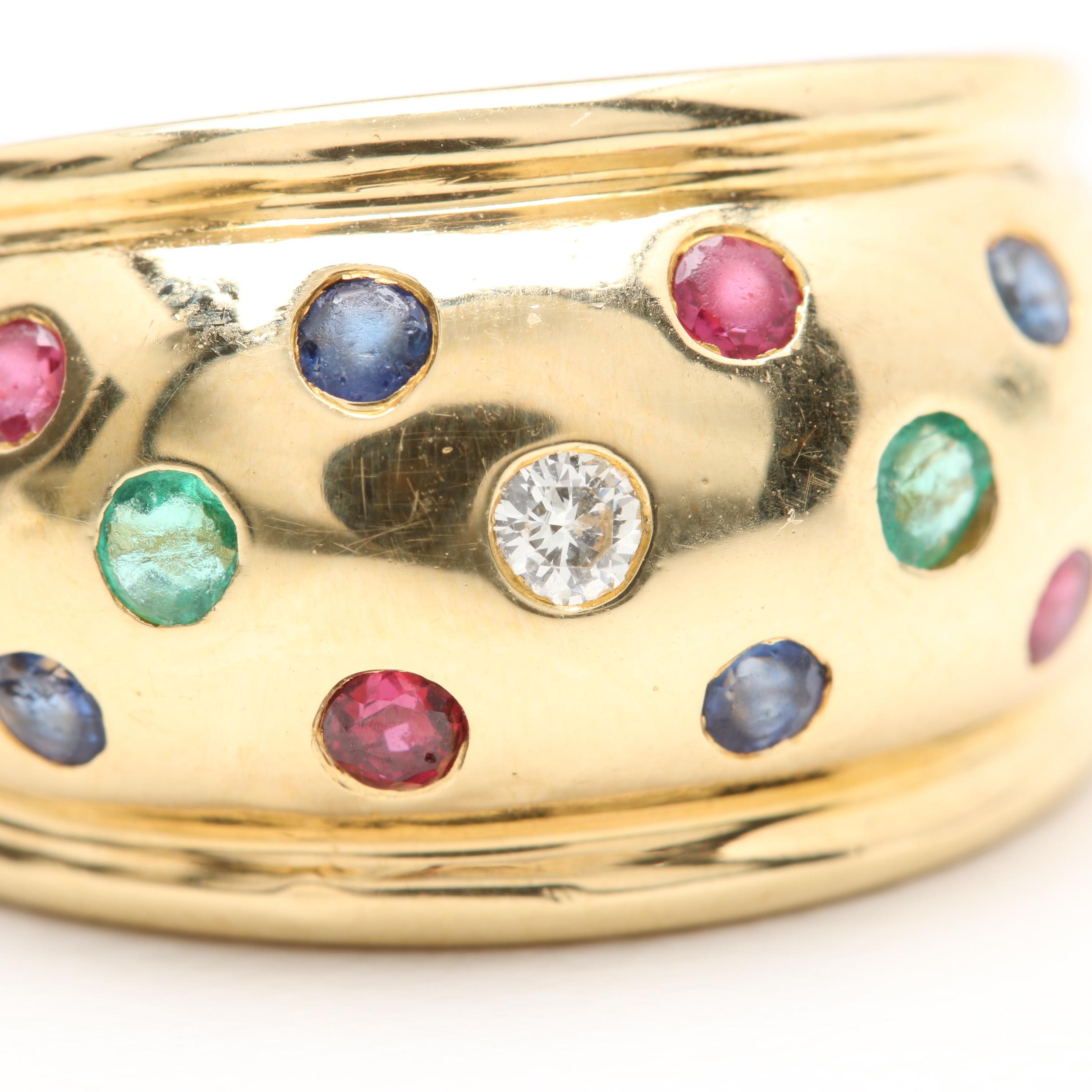 18K Yellow Gold Gemstone and Diamond Ring
