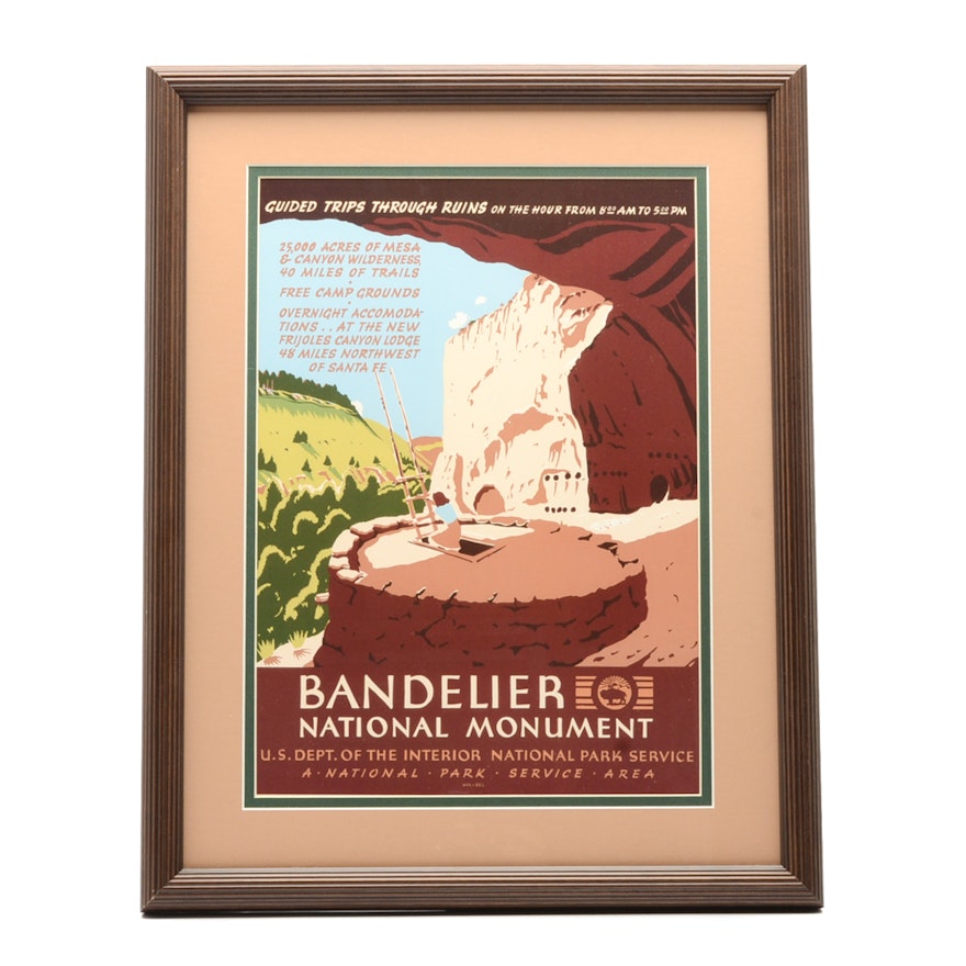 Offset Lithograph Reproduction WPA Travel Poster for Bandolier National Monument