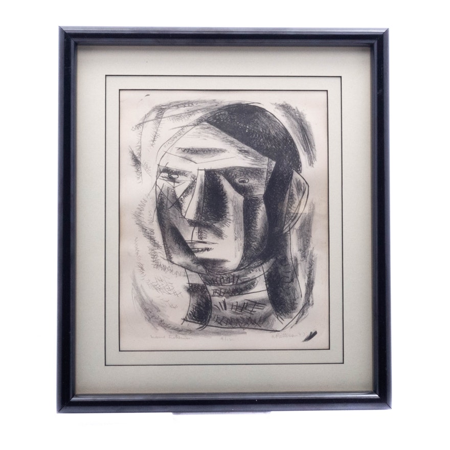 1947 Listed Artist Abbot Pattison Cubist Etching "Maine Fisherman"