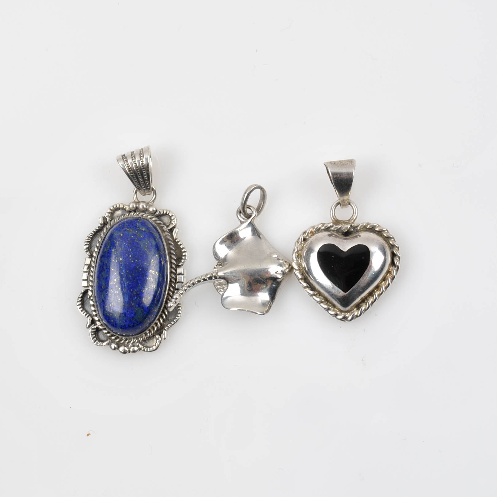 Sterling Silver Pendants Including Lapis Lazuli and Black Onyx Gemstones