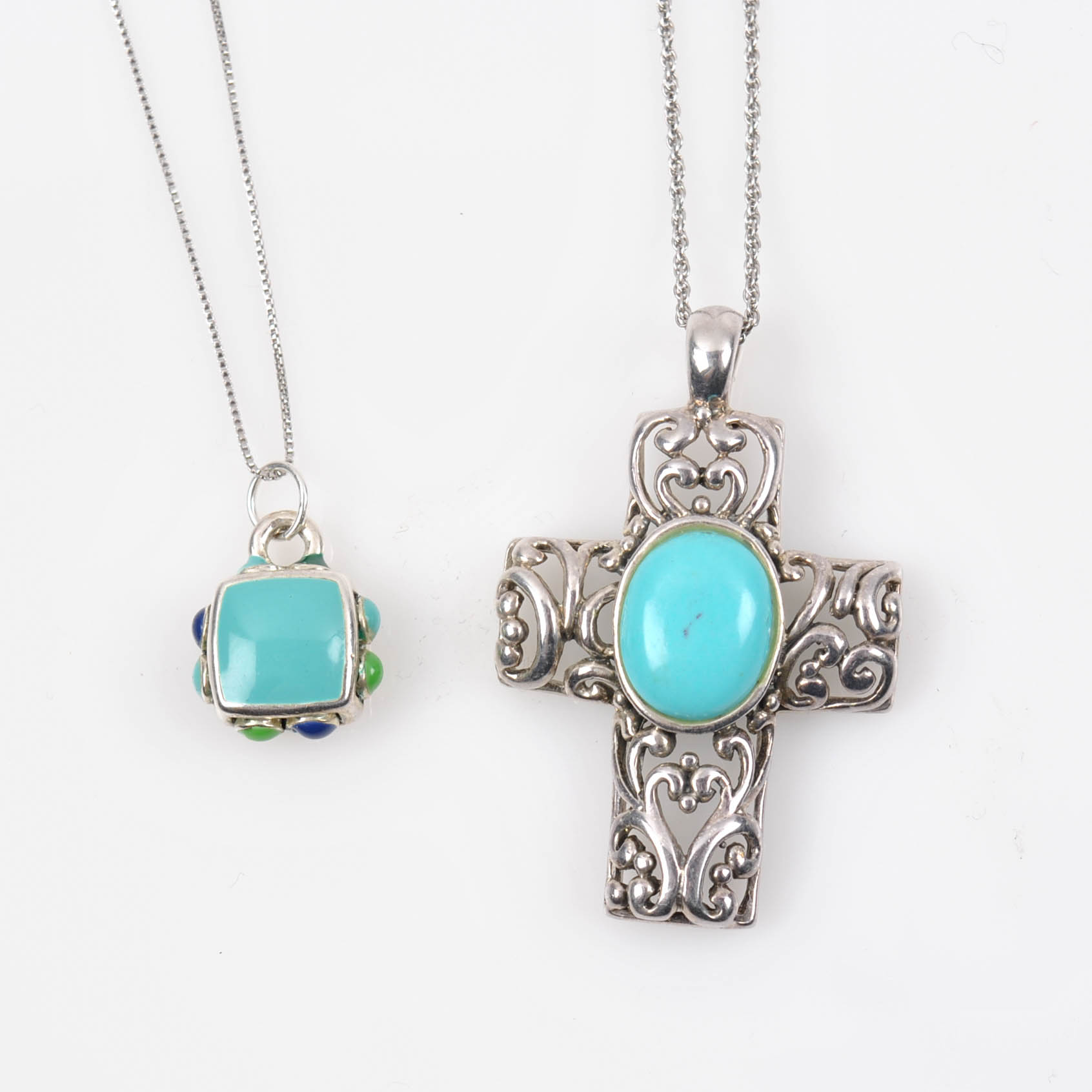 Sterling Silver Imitation Turquoise Pendant Necklaces