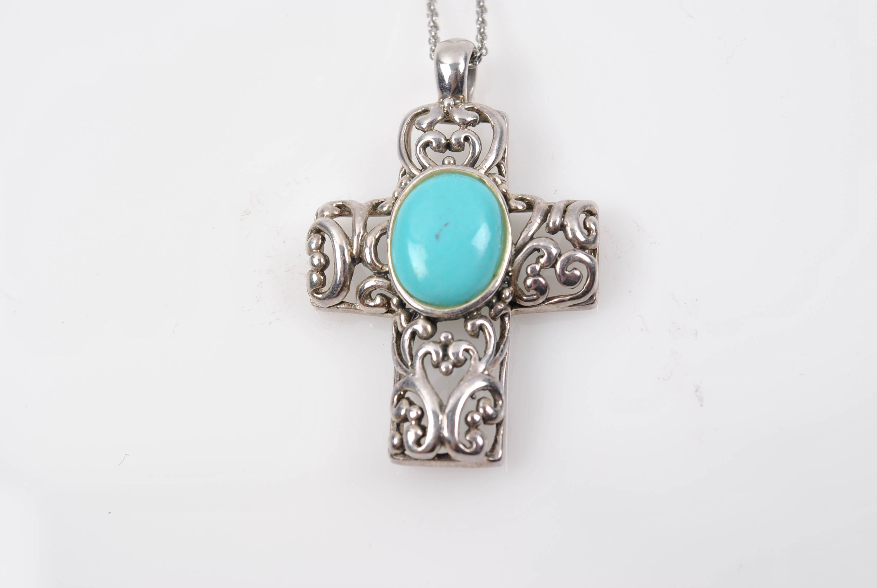 Sterling Silver Imitation Turquoise Pendant Necklaces