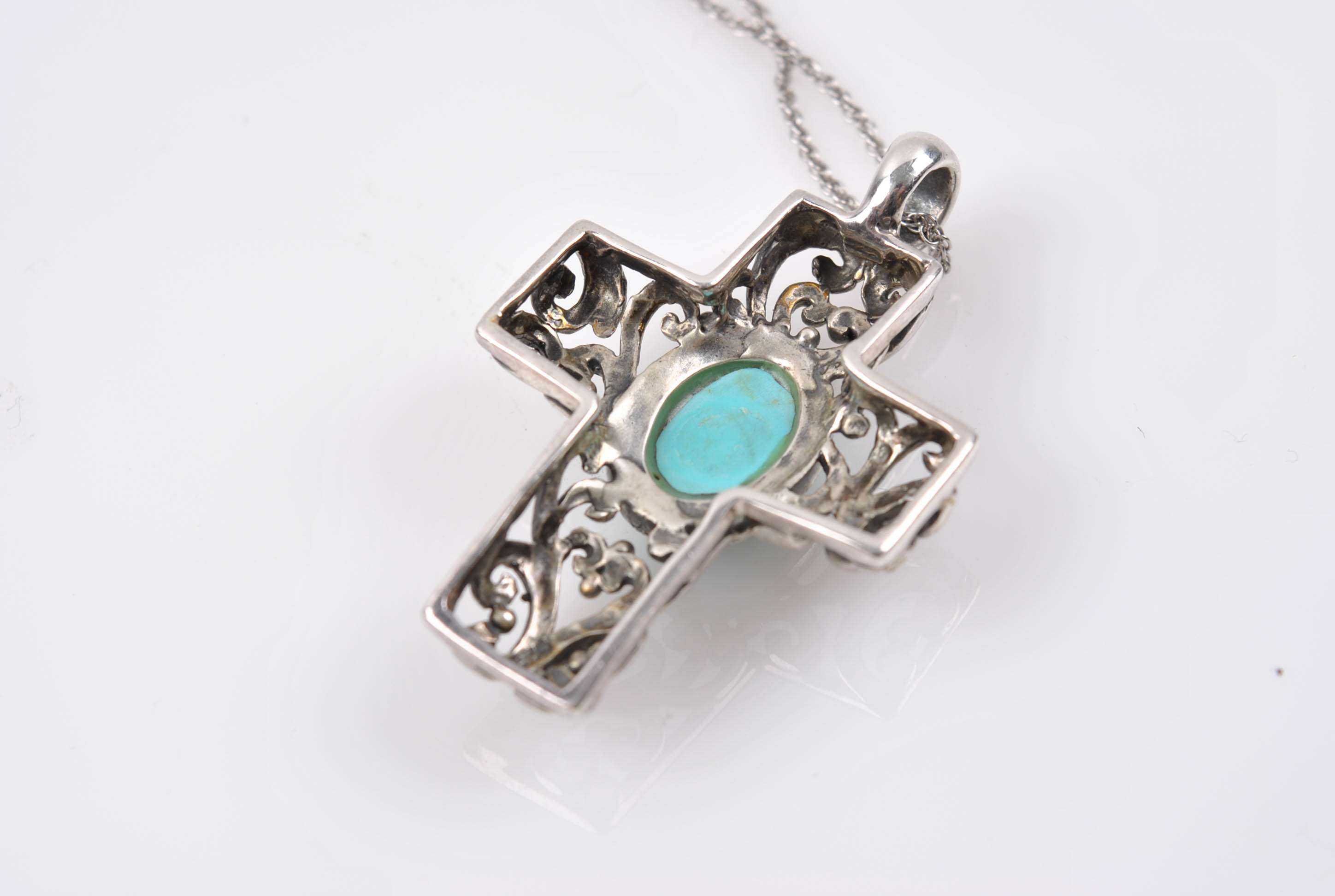 Sterling Silver Imitation Turquoise Pendant Necklaces