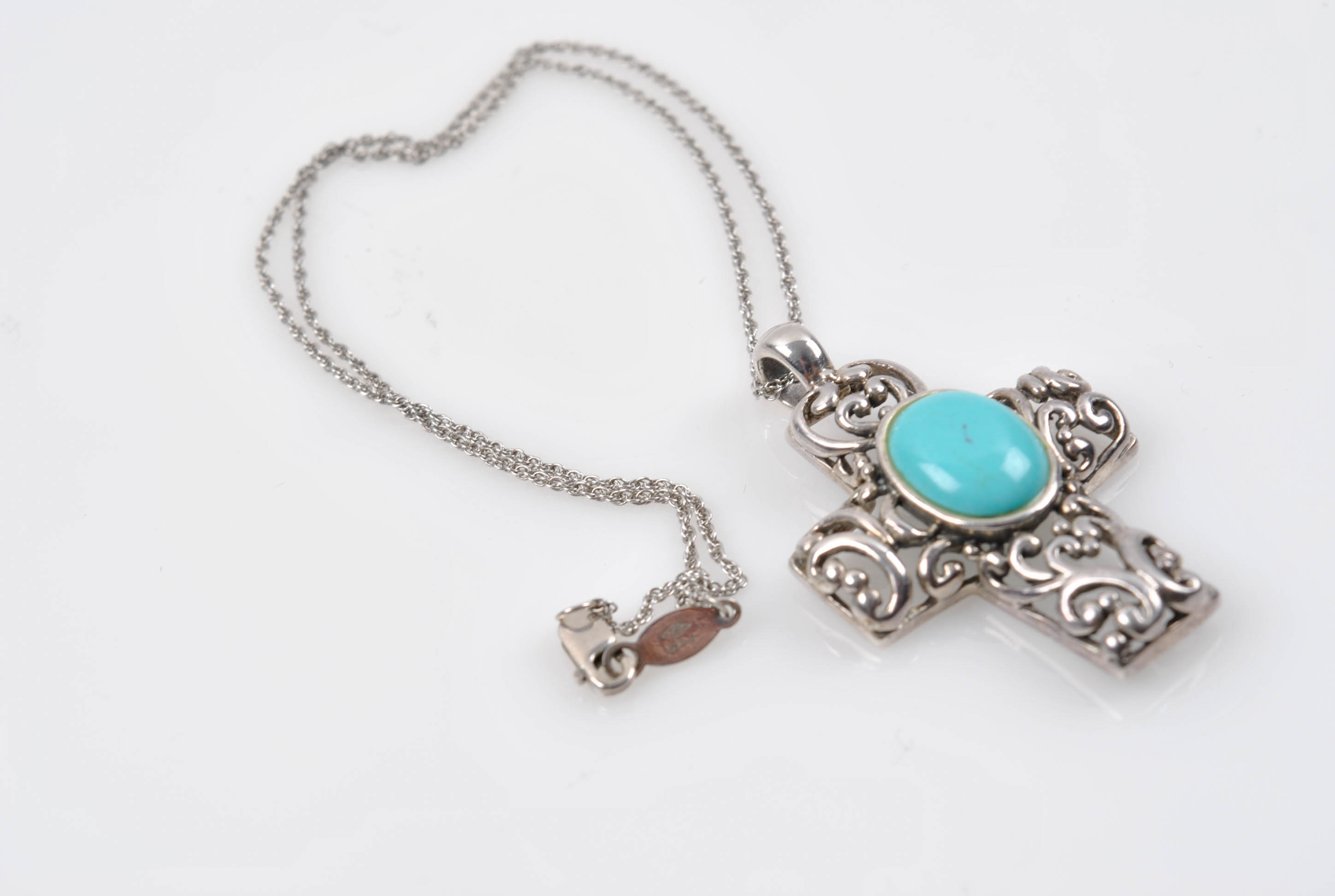 Sterling Silver Imitation Turquoise Pendant Necklaces