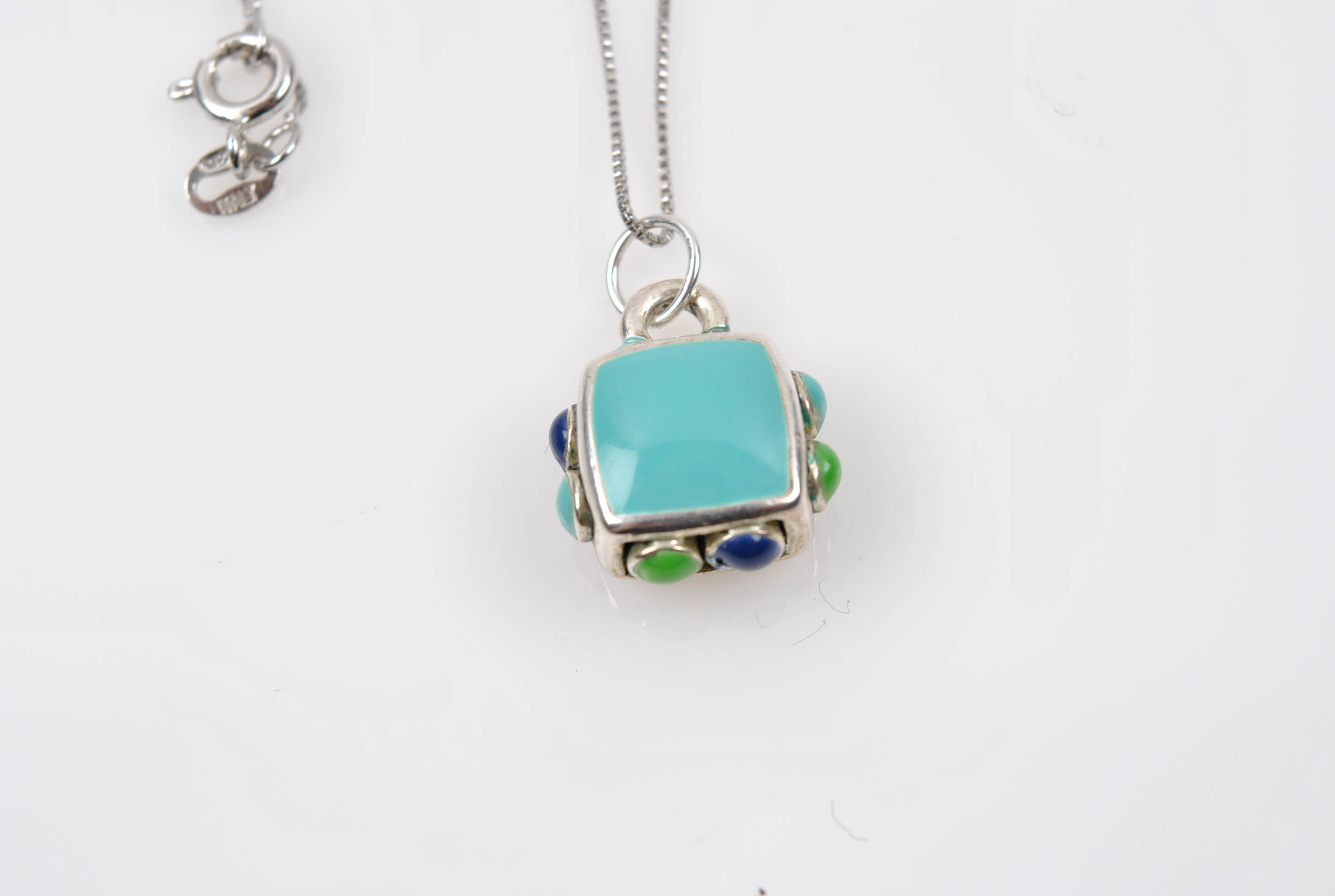 Sterling Silver Imitation Turquoise Pendant Necklaces