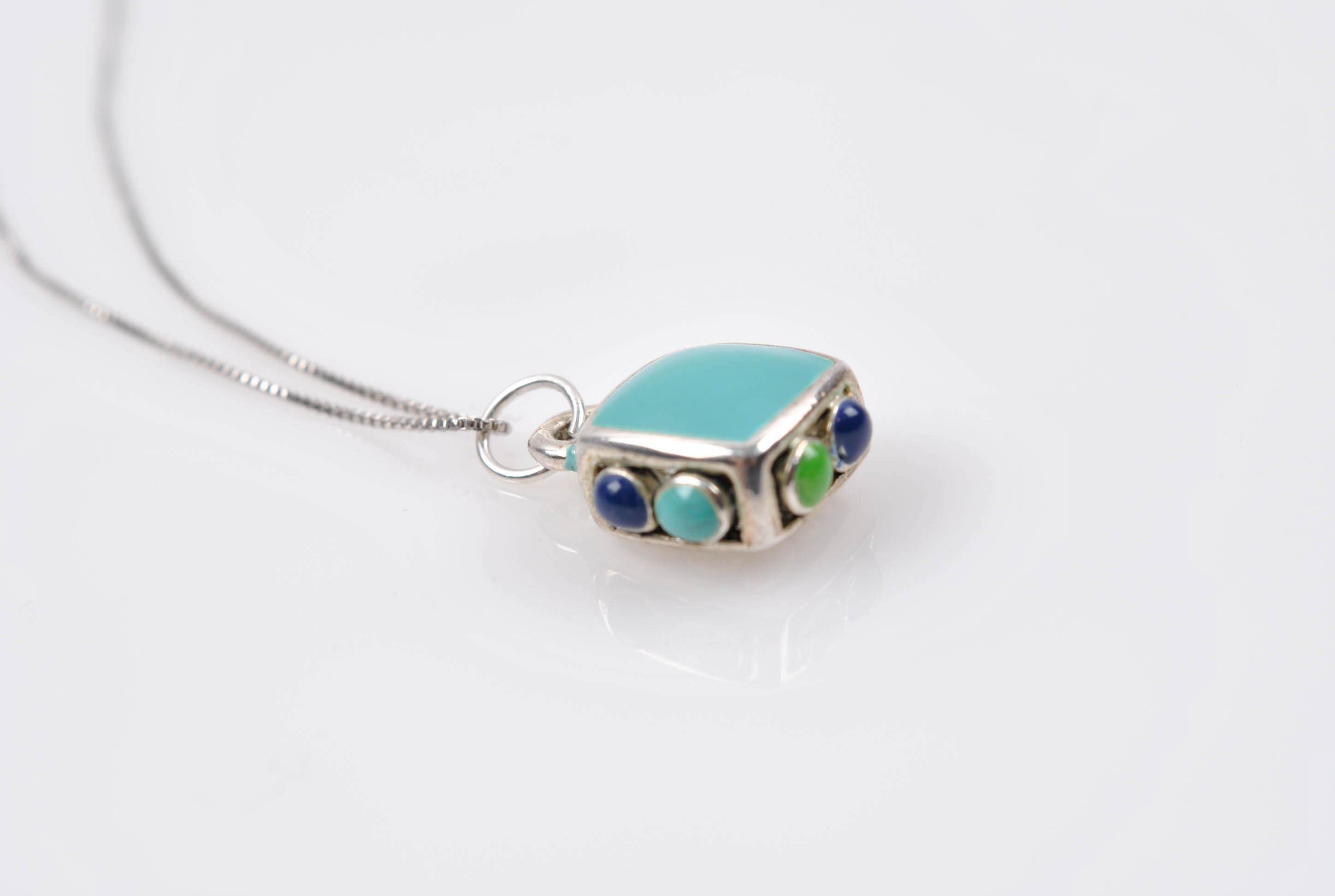Sterling Silver Imitation Turquoise Pendant Necklaces