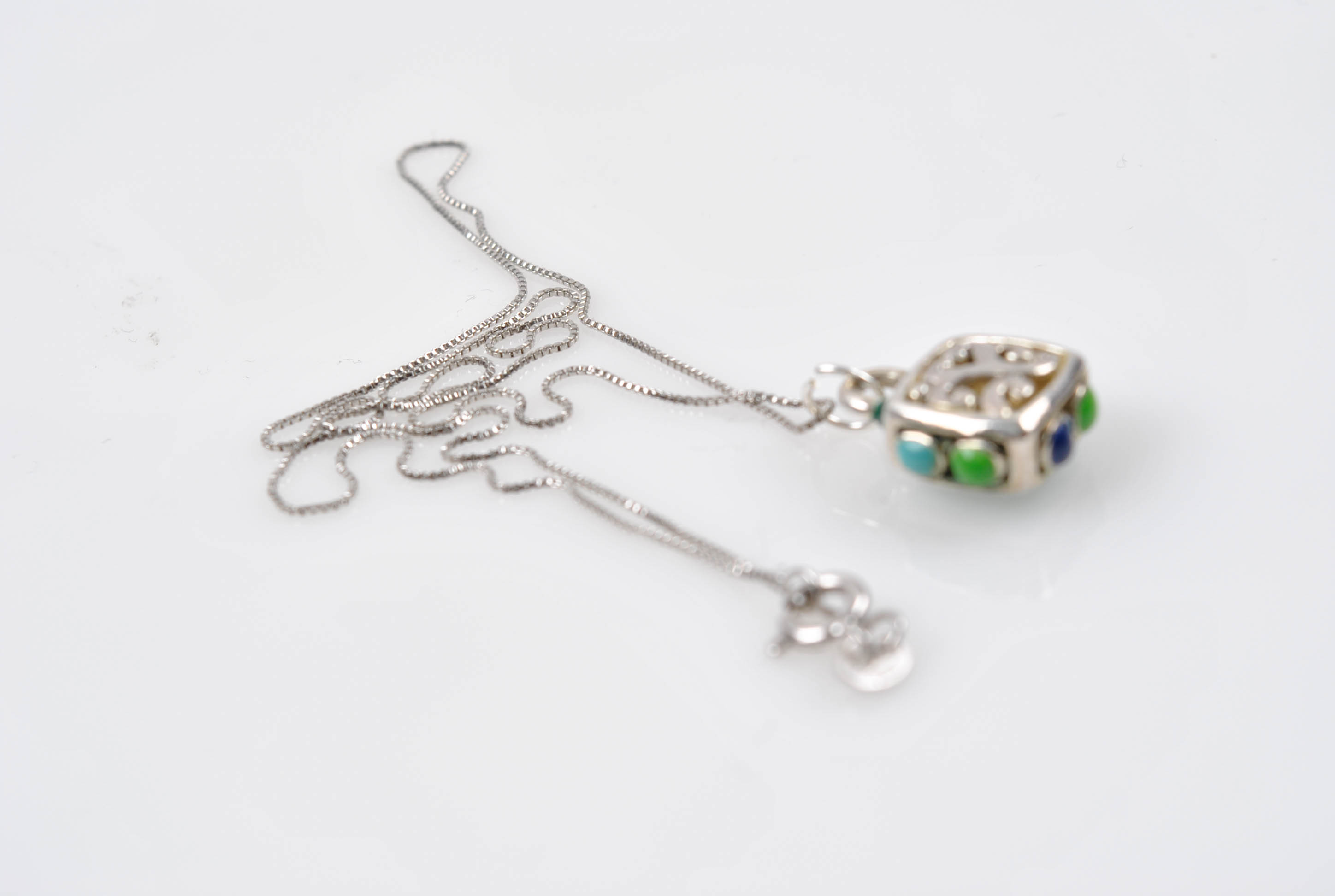 Sterling Silver Imitation Turquoise Pendant Necklaces