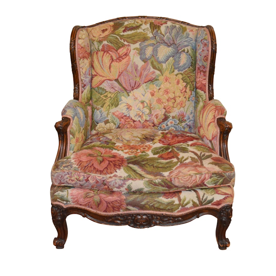 Vintage French Provincial Style Upholstered Wingback Armchair