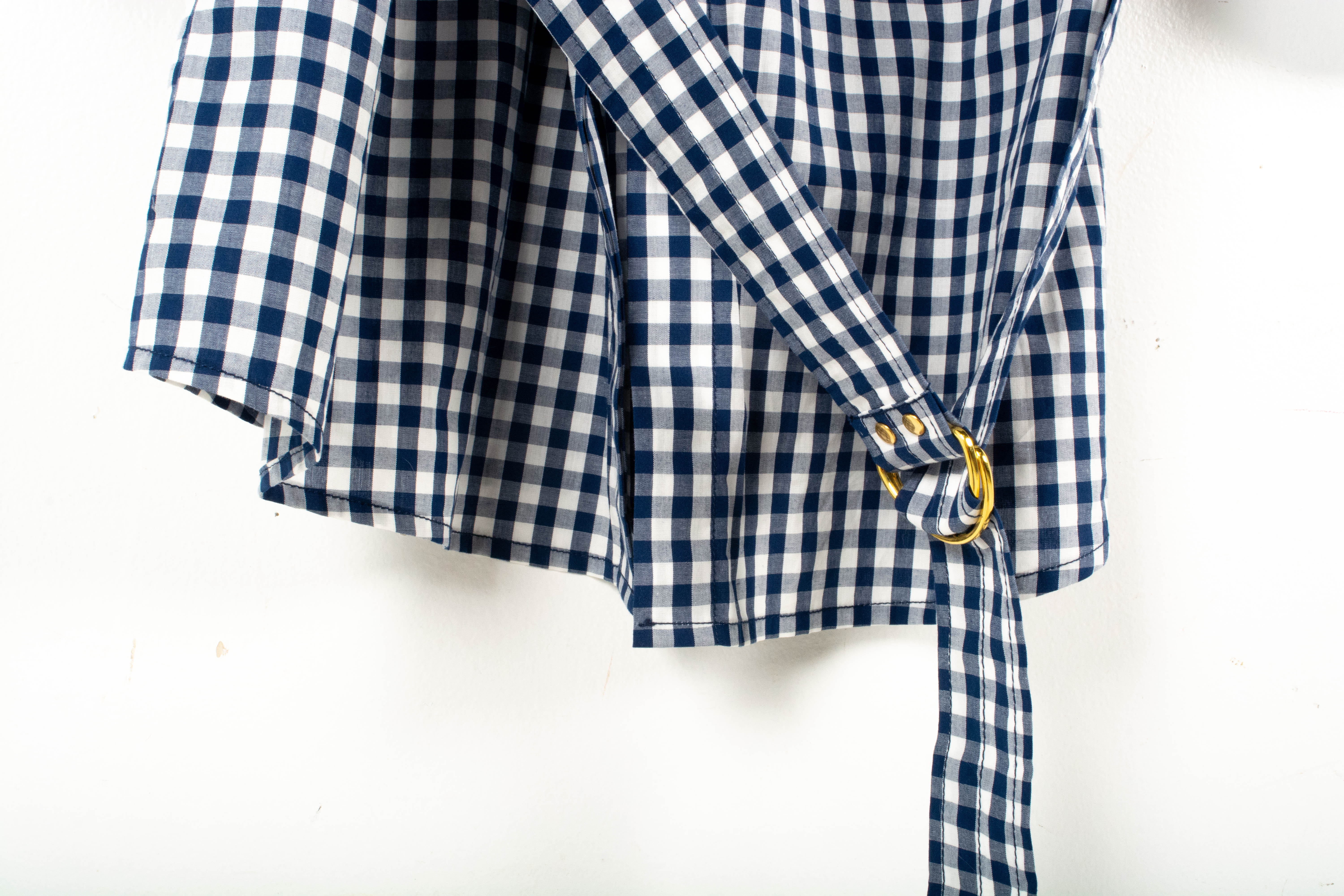 Tory Burch Aaron Blue and White Gingham Checked Belted Tunic