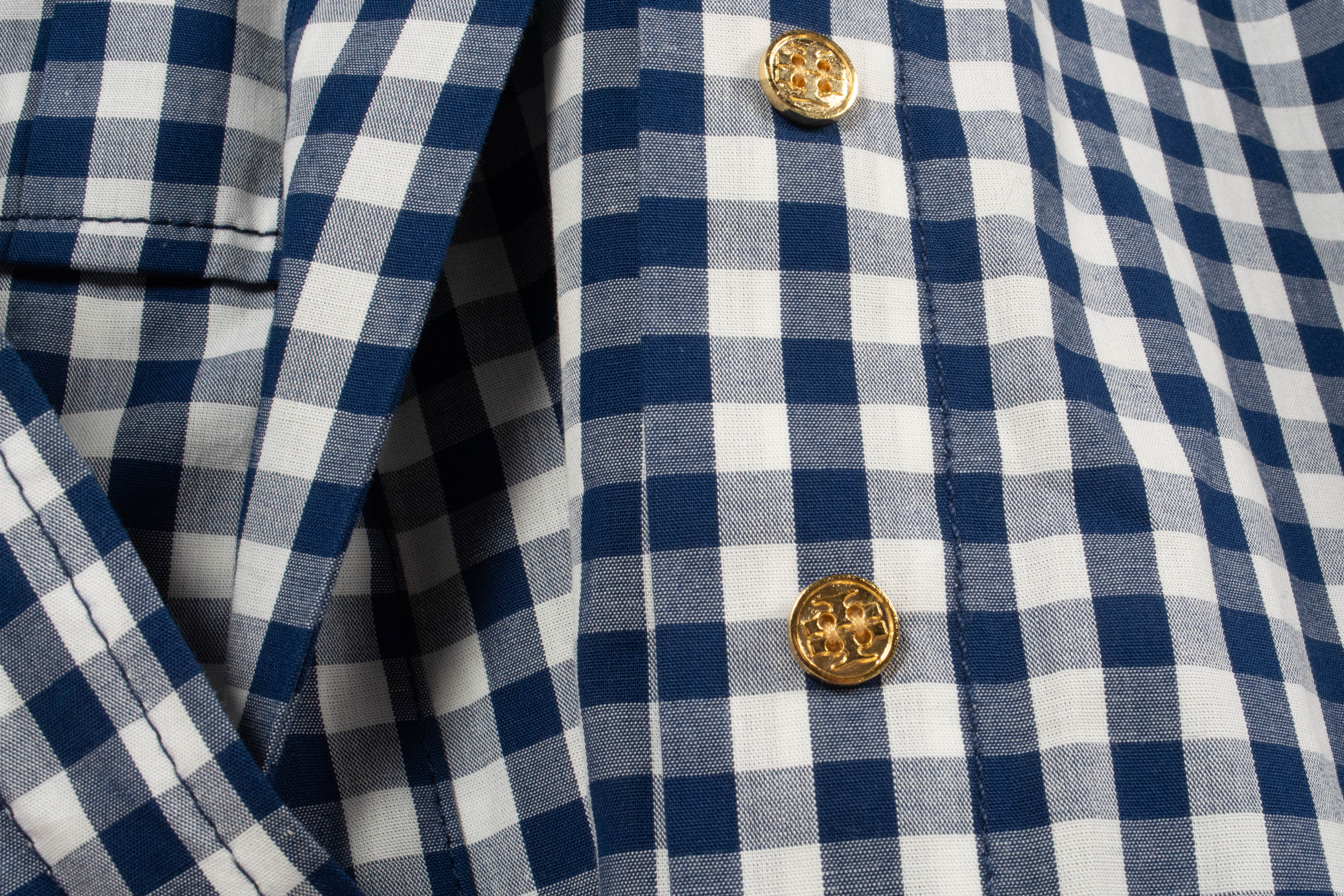 Tory Burch Aaron Blue and White Gingham Checked Belted Tunic