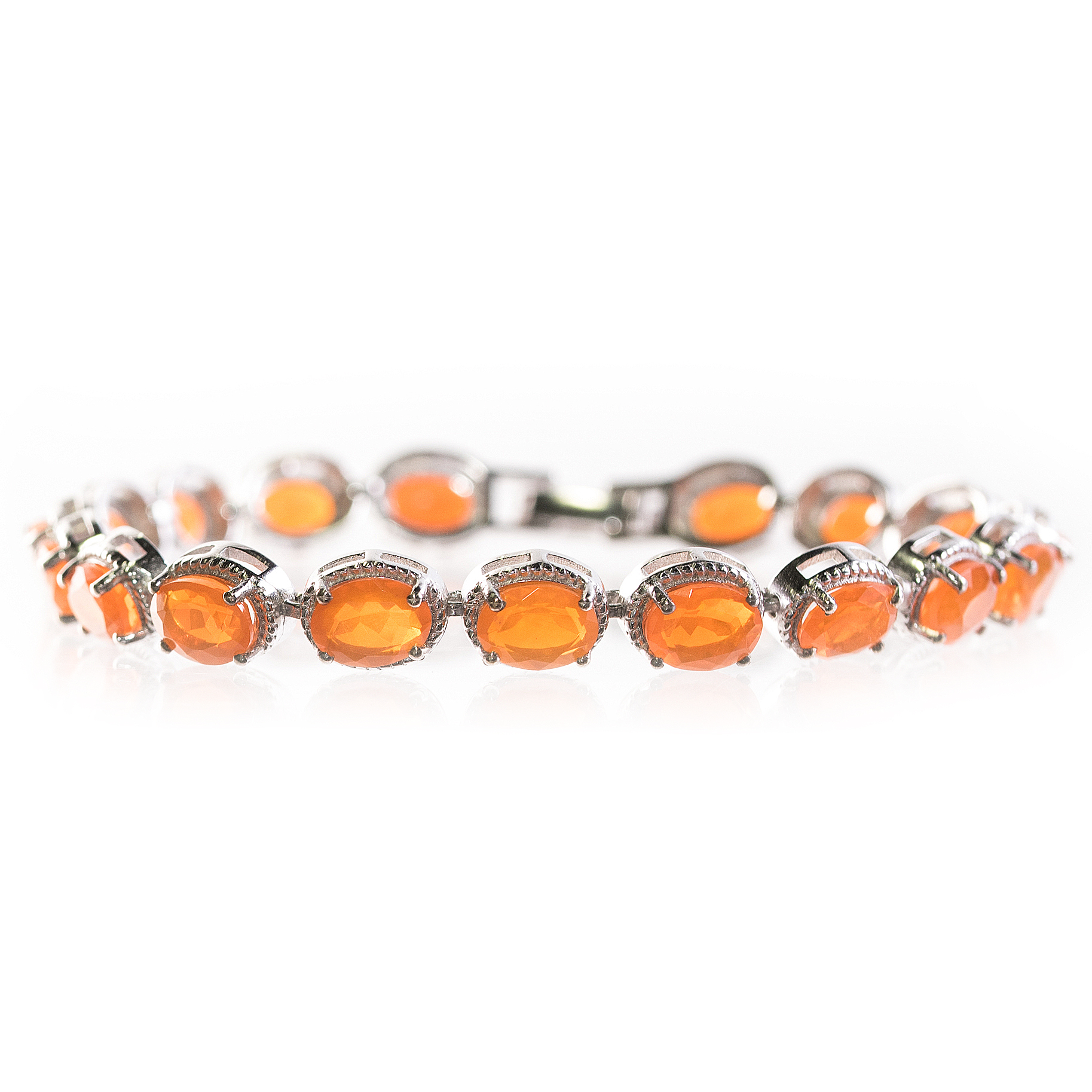 Sterling Silver and 13.50 CTW Fire Opal Tennis Bracelet