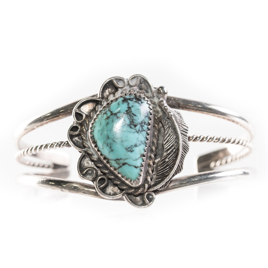 Sterling Silver and Turquoise Southwestern Style Open Cuff Bracelet