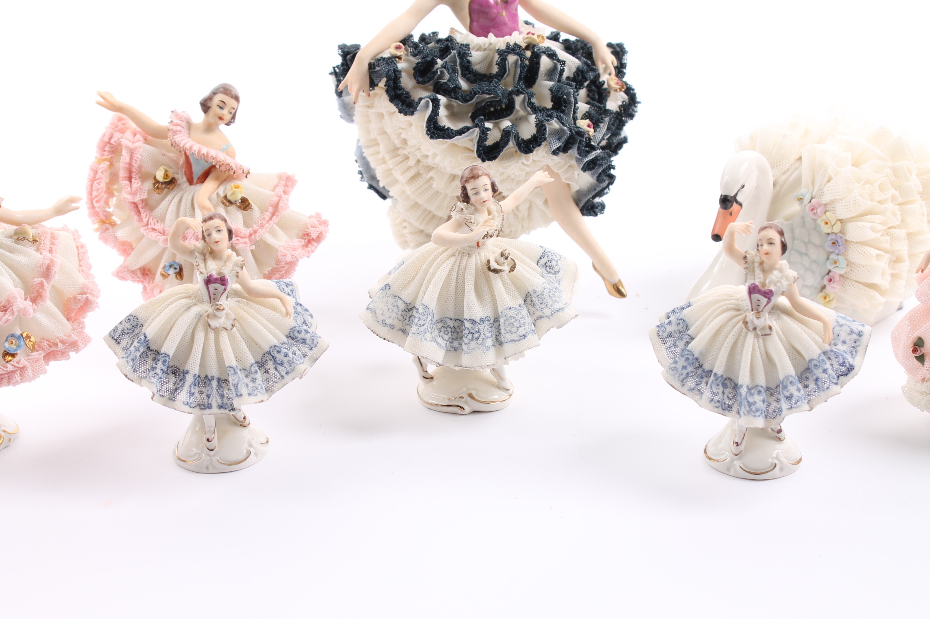 Vintage Dresden Lace Figurines Featuring Muller Volkstedt Irish Lace Swan