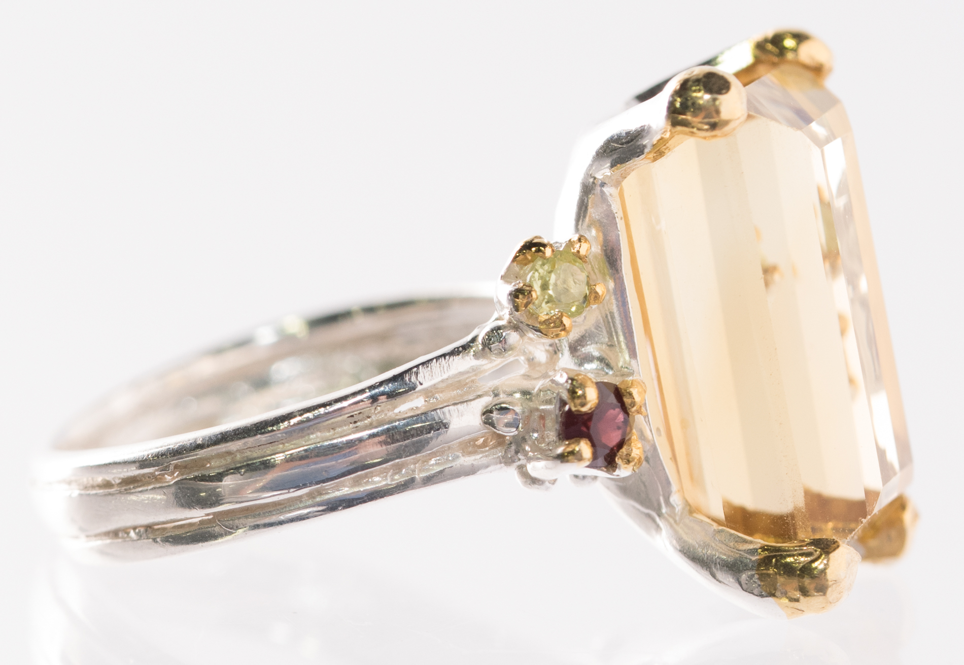 Sterling Silver, 9.25 CT Citrine, Peridot, and Tourmaline Ring