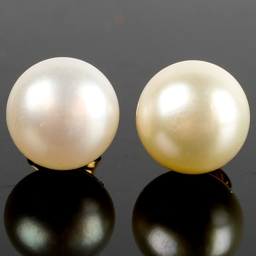 10K and 14K Yellow Gold and Cultured Pearl Stud Earrings