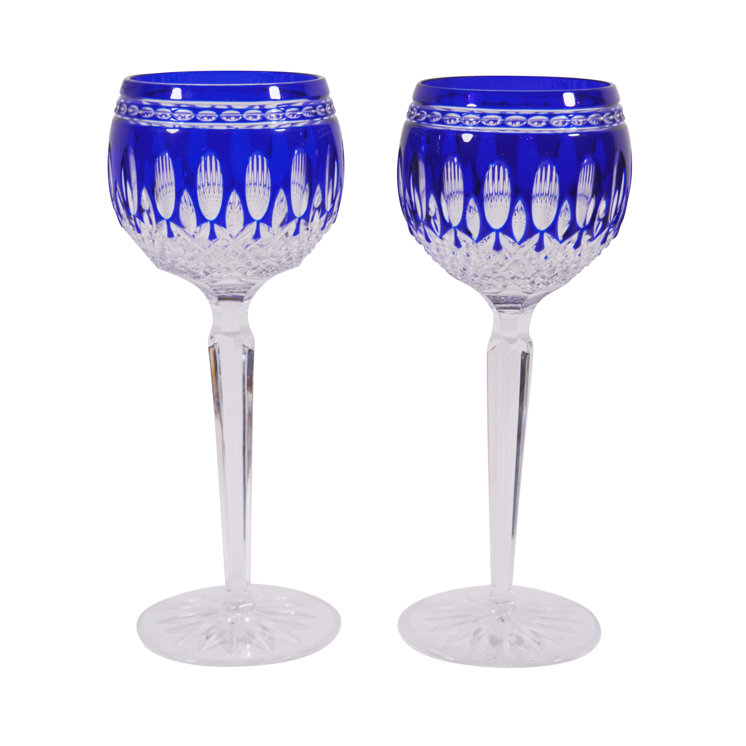 Waterford "Clarendon" Cobalt Blue Crystal Wine Hock Glasses