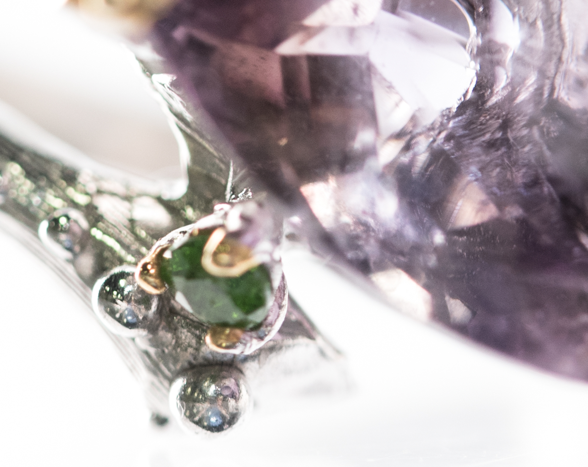 Sterling Silver, 5.85 CT Amethyst, and Chrome Diopside Ring