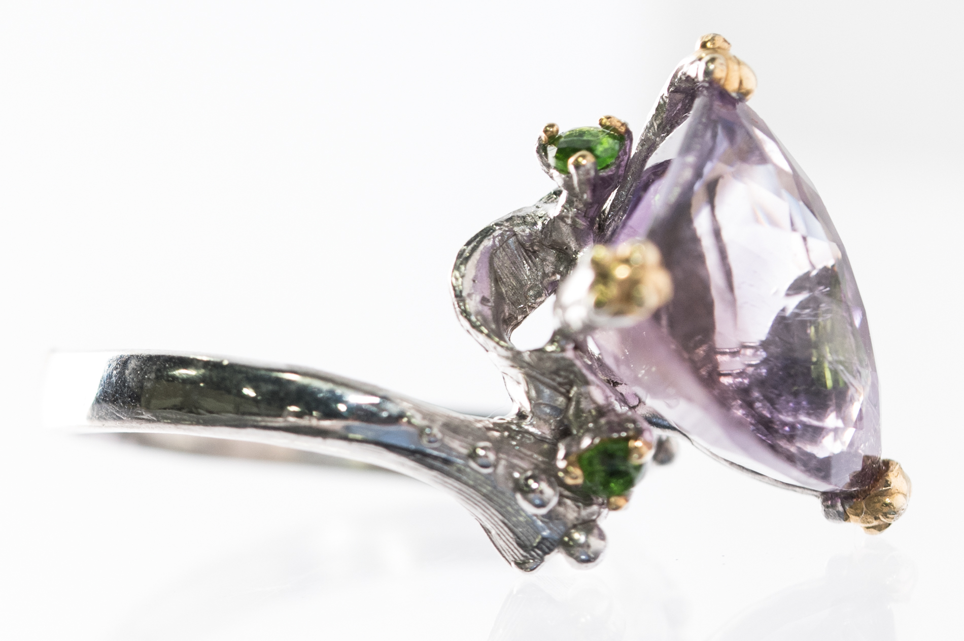 Sterling Silver, 5.85 CT Amethyst, and Chrome Diopside Ring