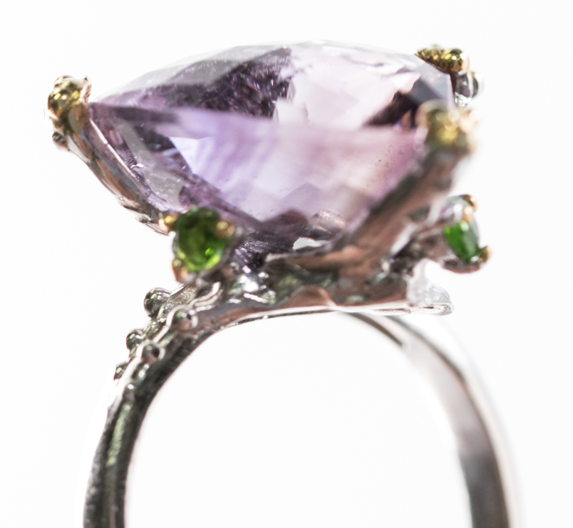 Sterling Silver, 5.85 CT Amethyst, and Chrome Diopside Ring