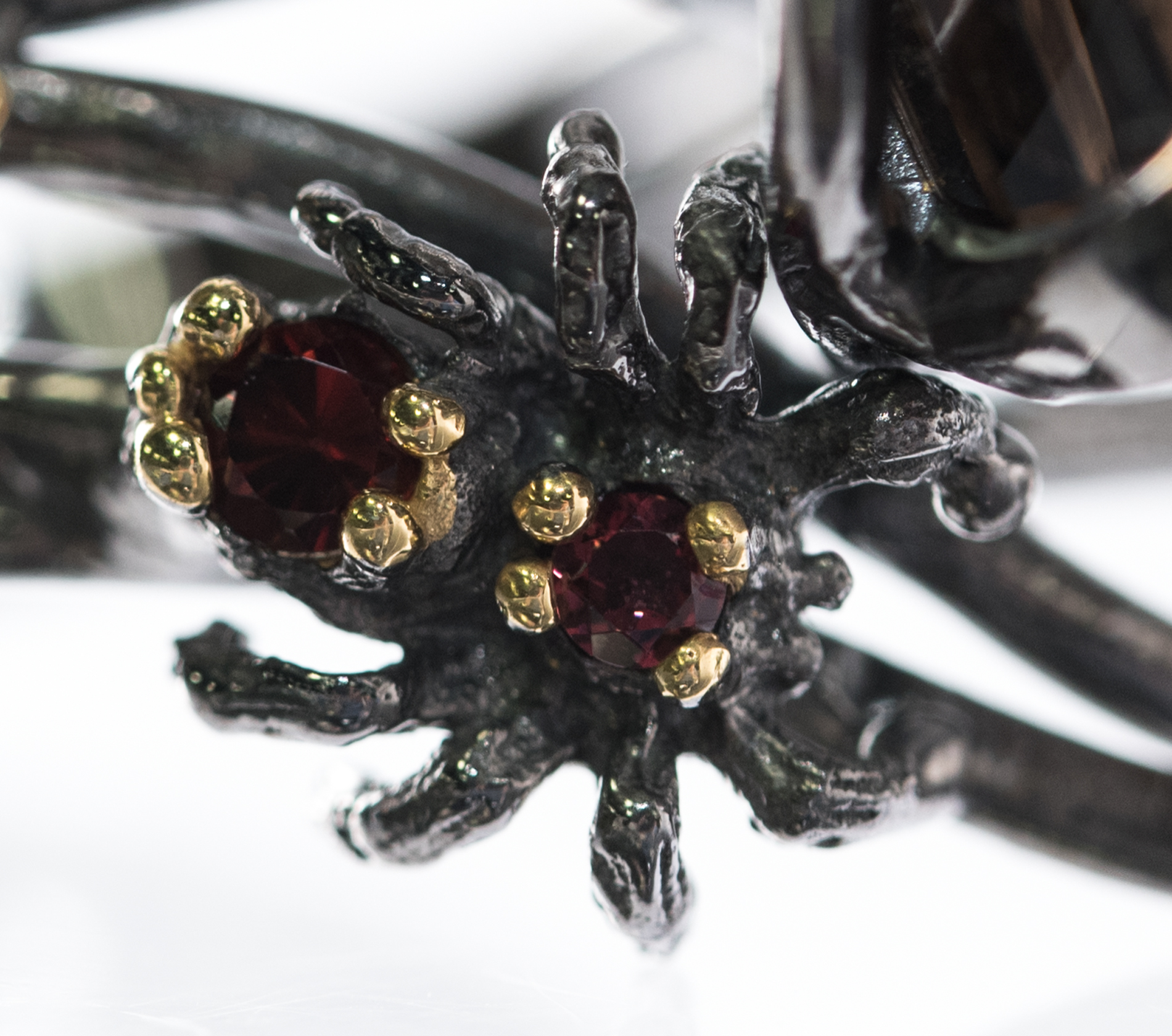 Sterling Silver, 23.85 CT Smoky Quartz, Peridot, and Garnet Ring
