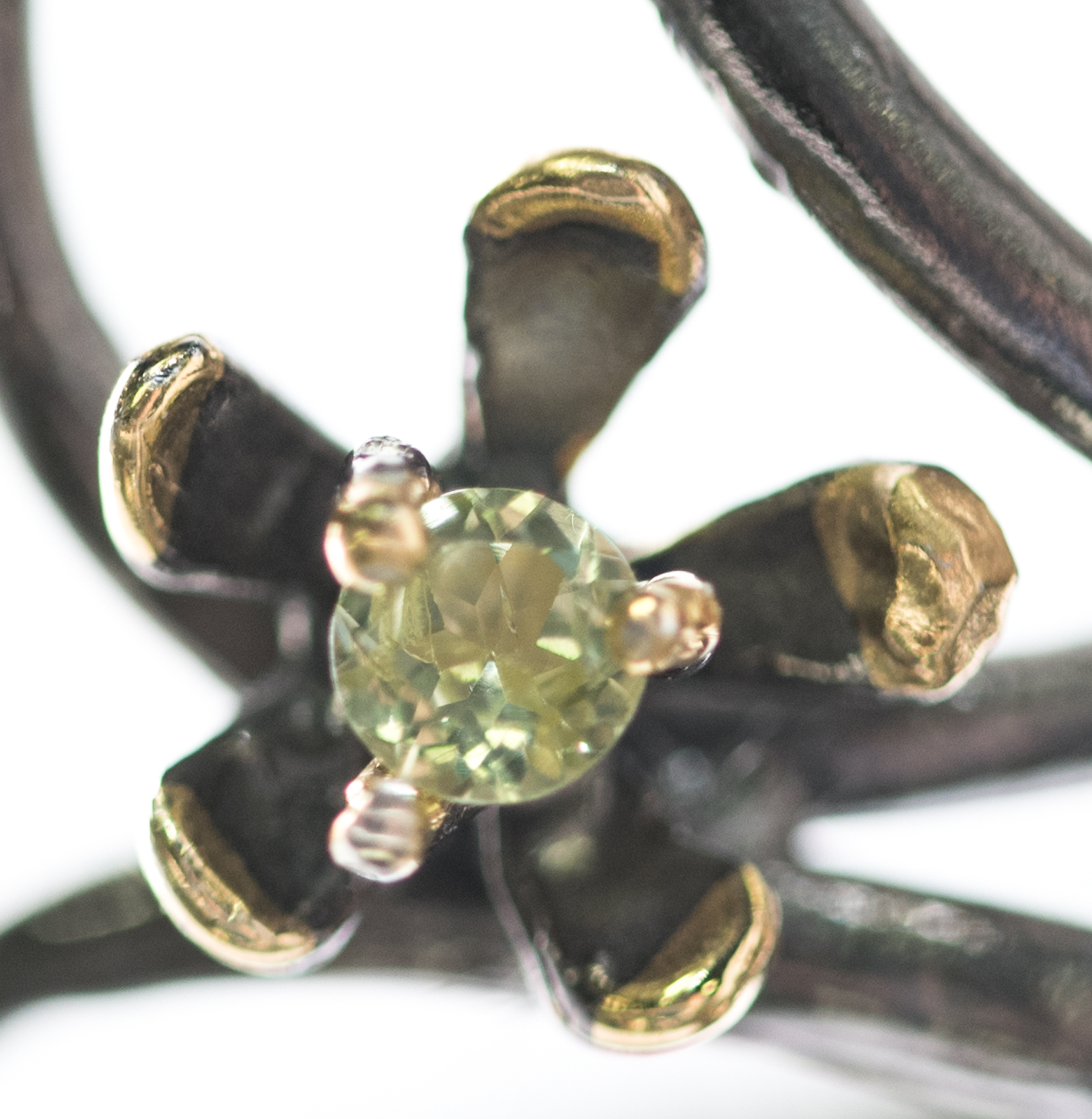 Sterling Silver, 23.85 CT Smoky Quartz, Peridot, and Garnet Ring