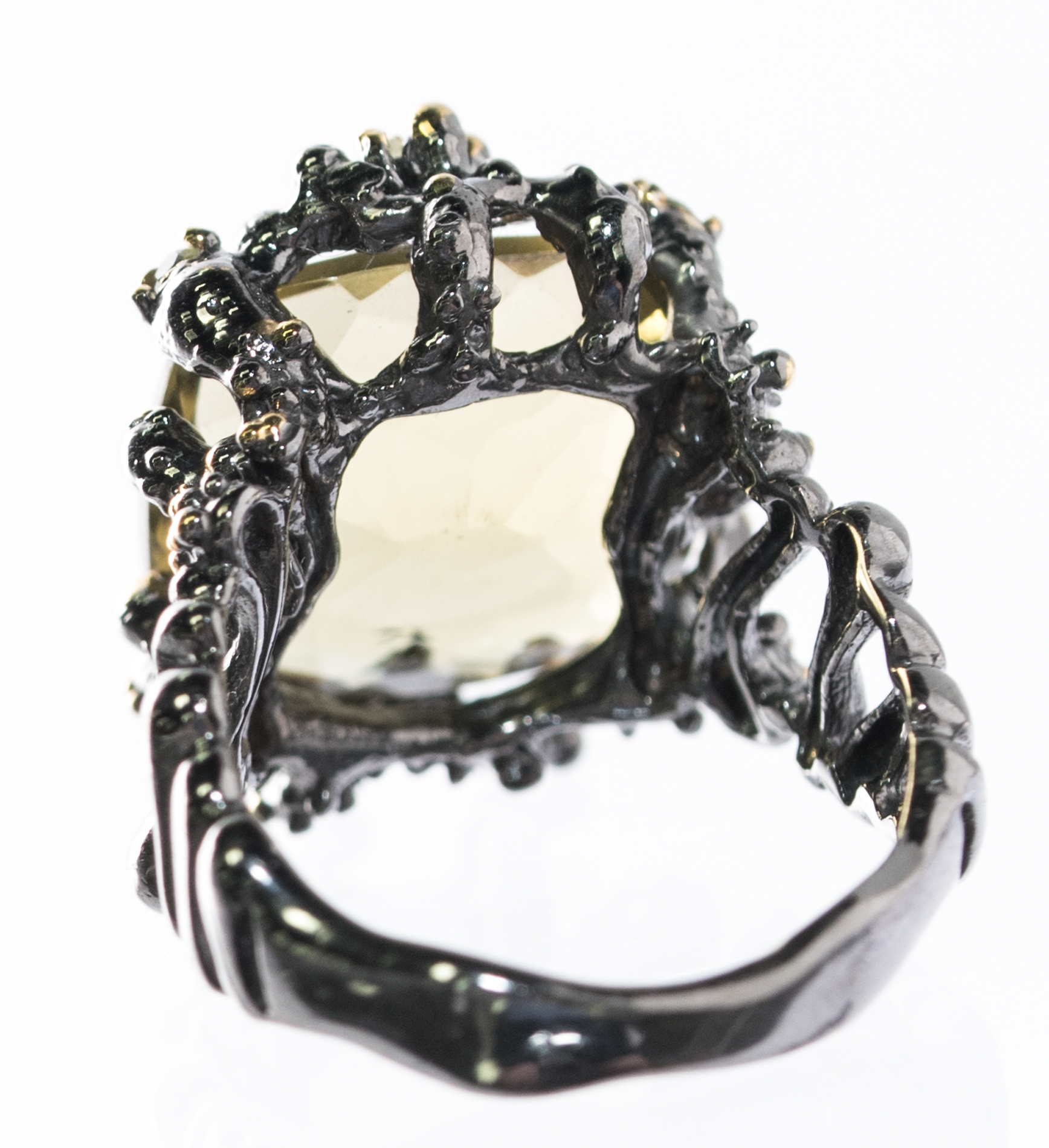 Oxidized Sterling Silver, 8.74 CT Green Quartz, and Peridot Ring