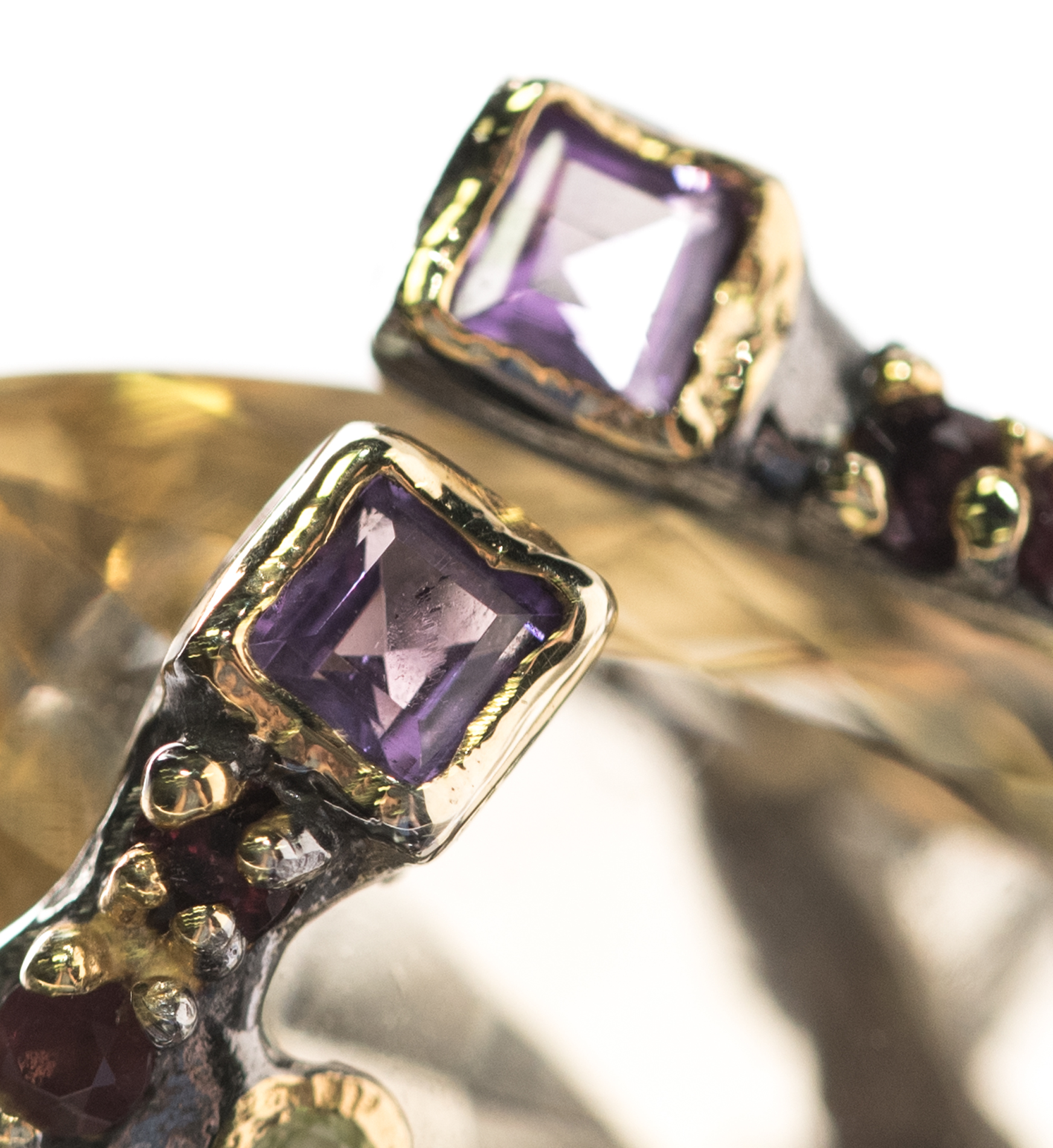 Oxidized Sterling Silver, 21.36 CT Citrine, and Multi-Gemstone Overlapping Ring