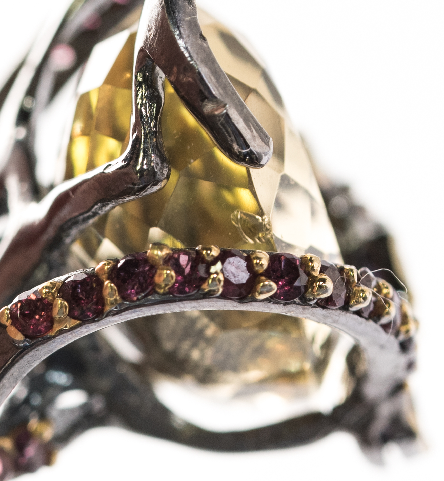 Oxidized Sterling Silver, 21.36 CT Citrine, and Multi-Gemstone Overlapping Ring