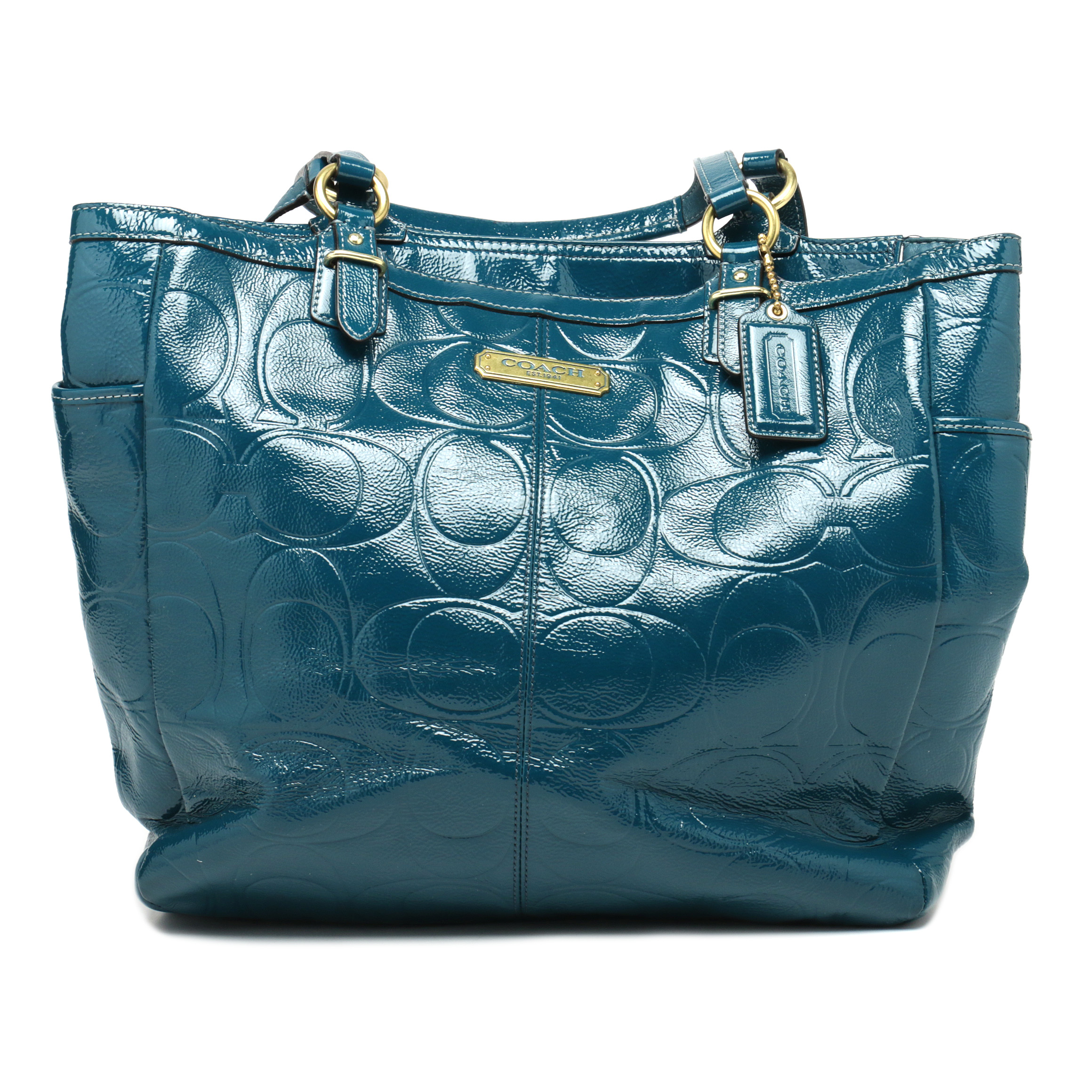 Coach Embossed Teal Patent Leather Tote