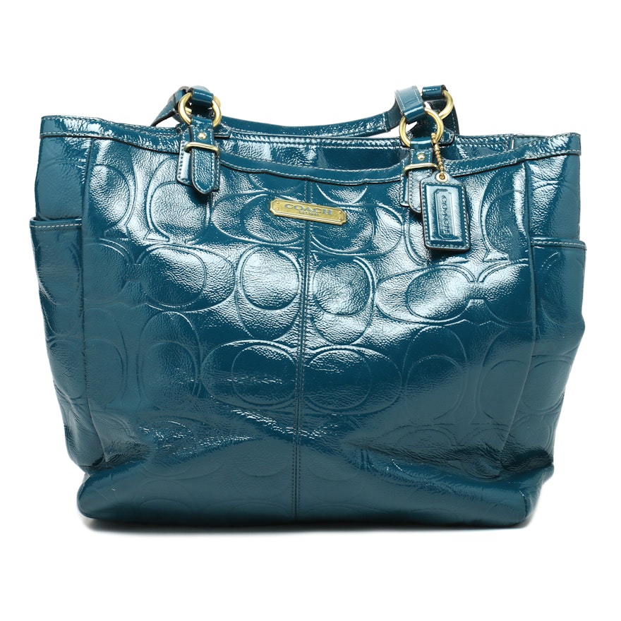 Coach Embossed Teal Patent Leather Tote