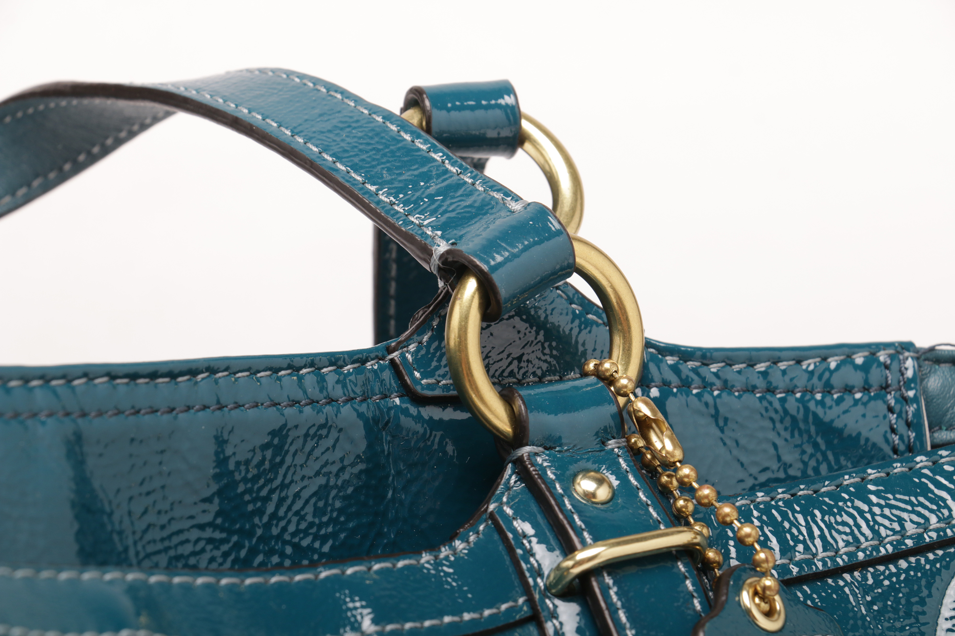 Coach Embossed Teal Patent Leather Tote