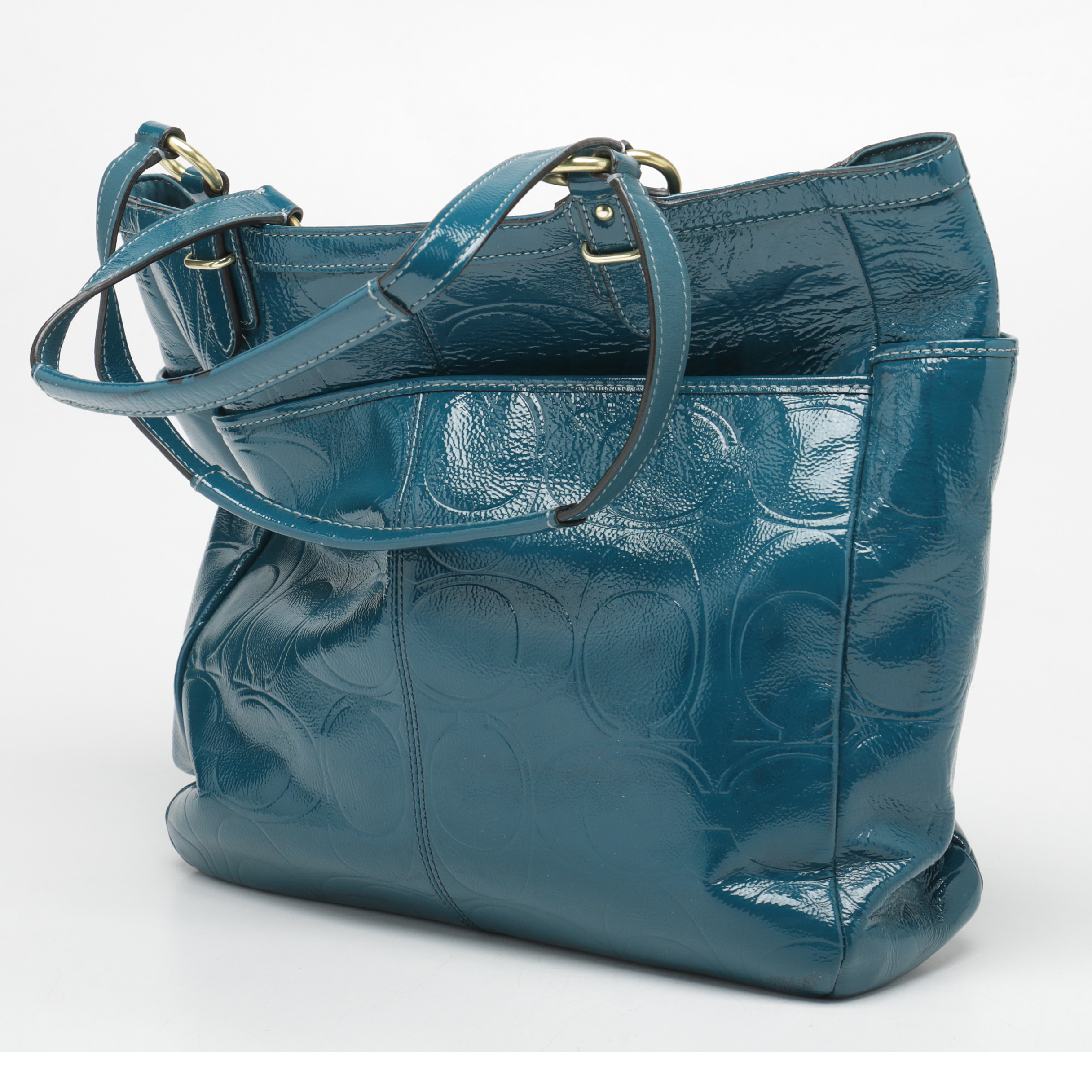 Coach Embossed Teal Patent Leather Tote