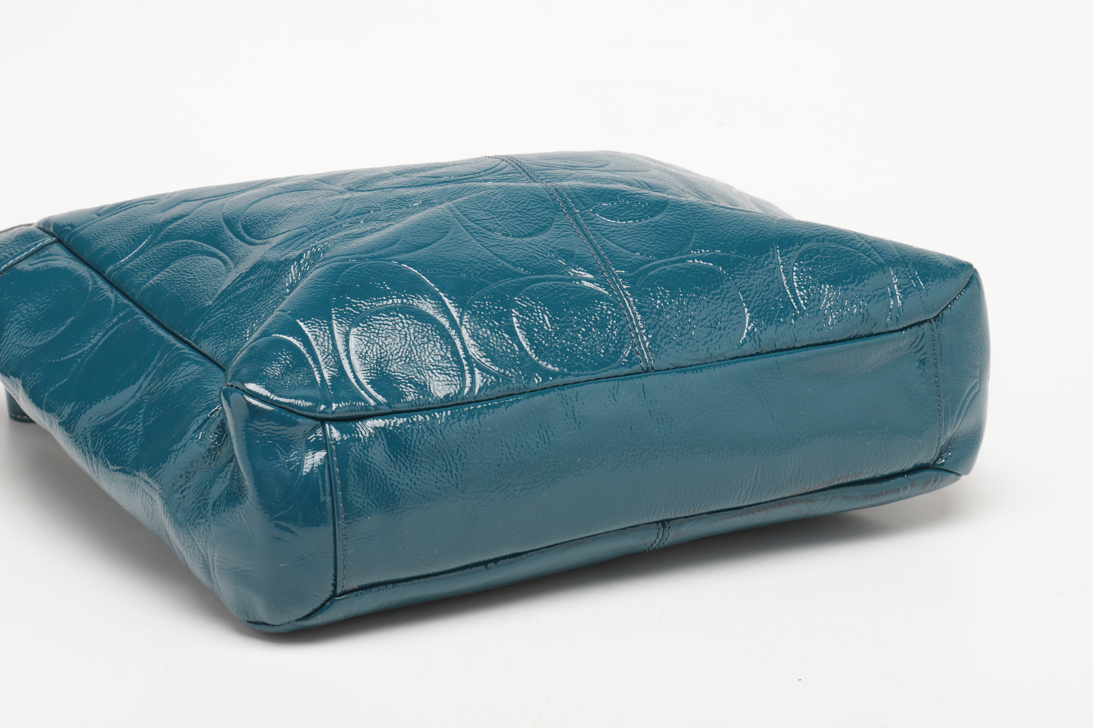 Coach Embossed Teal Patent Leather Tote