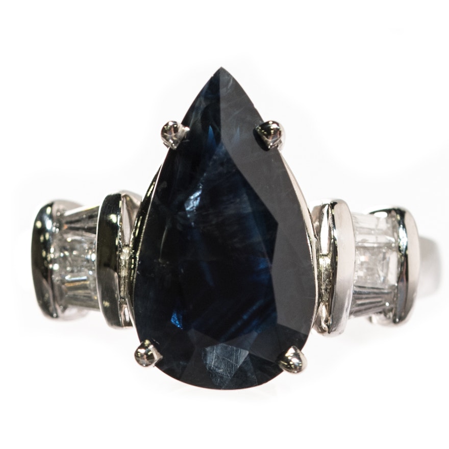 Platinum, 6.78 CT Sapphire, and Diamond Ring