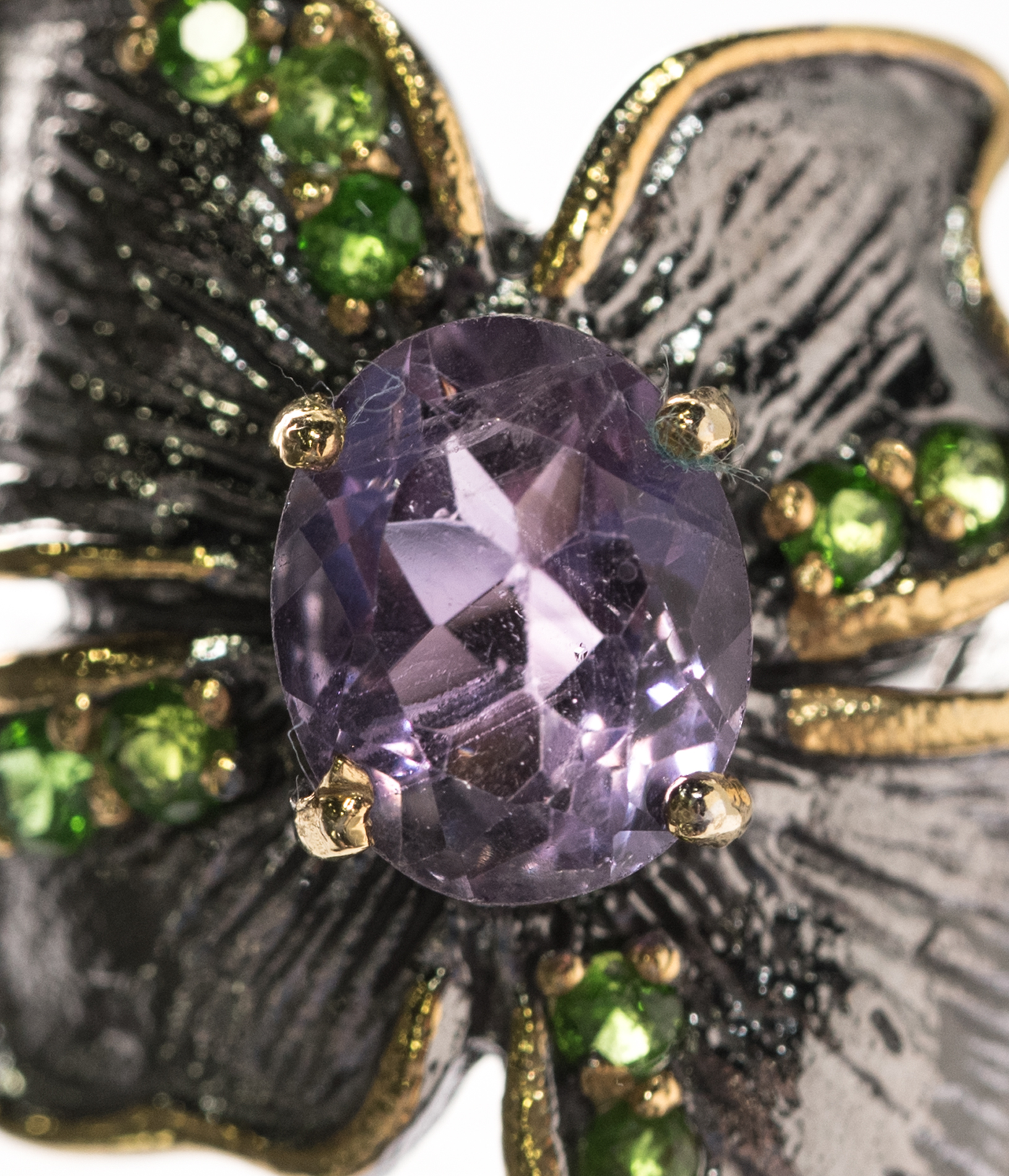 Sterling Silver, 2.60 CT Amethyst, and Peridot Oversized Flower Ring