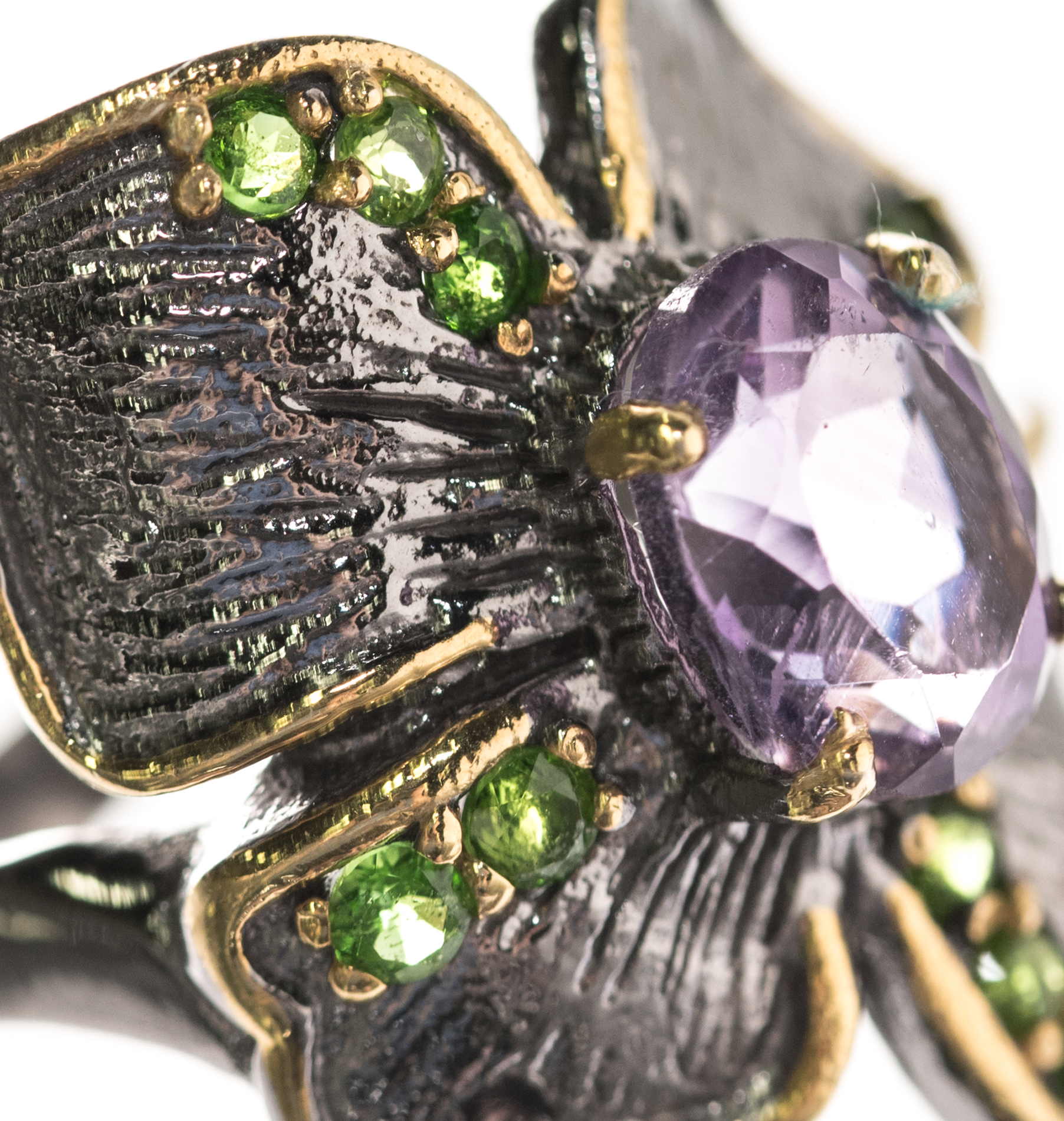 Sterling Silver, 2.60 CT Amethyst, and Peridot Oversized Flower Ring