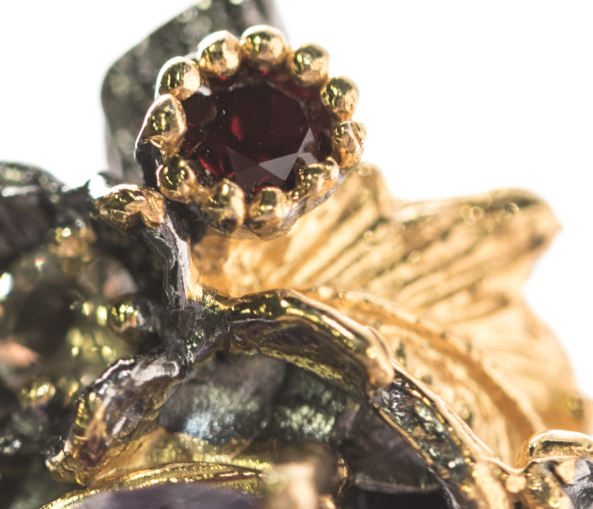 Sterling Silver, 11.35 CT Amethyst, Garnet, and Quartz Ring