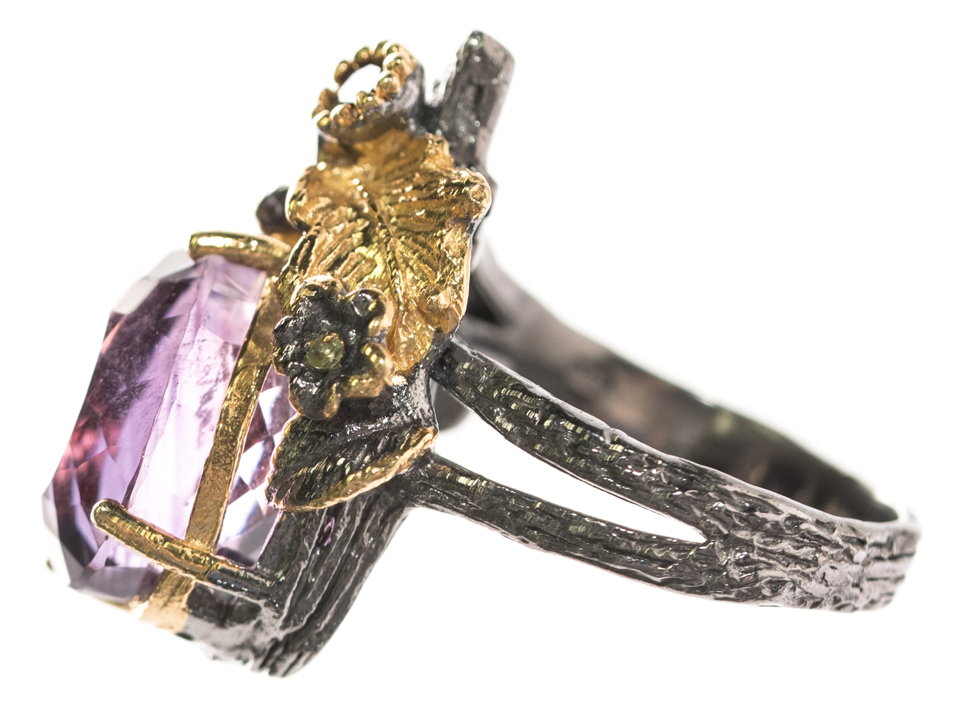 Sterling Silver, 11.35 CT Amethyst, Garnet, and Quartz Ring