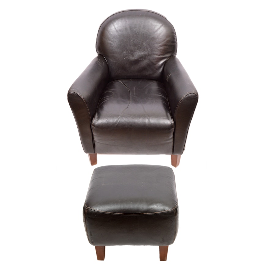 Black Leather Armchair and Ottoman by Calia
