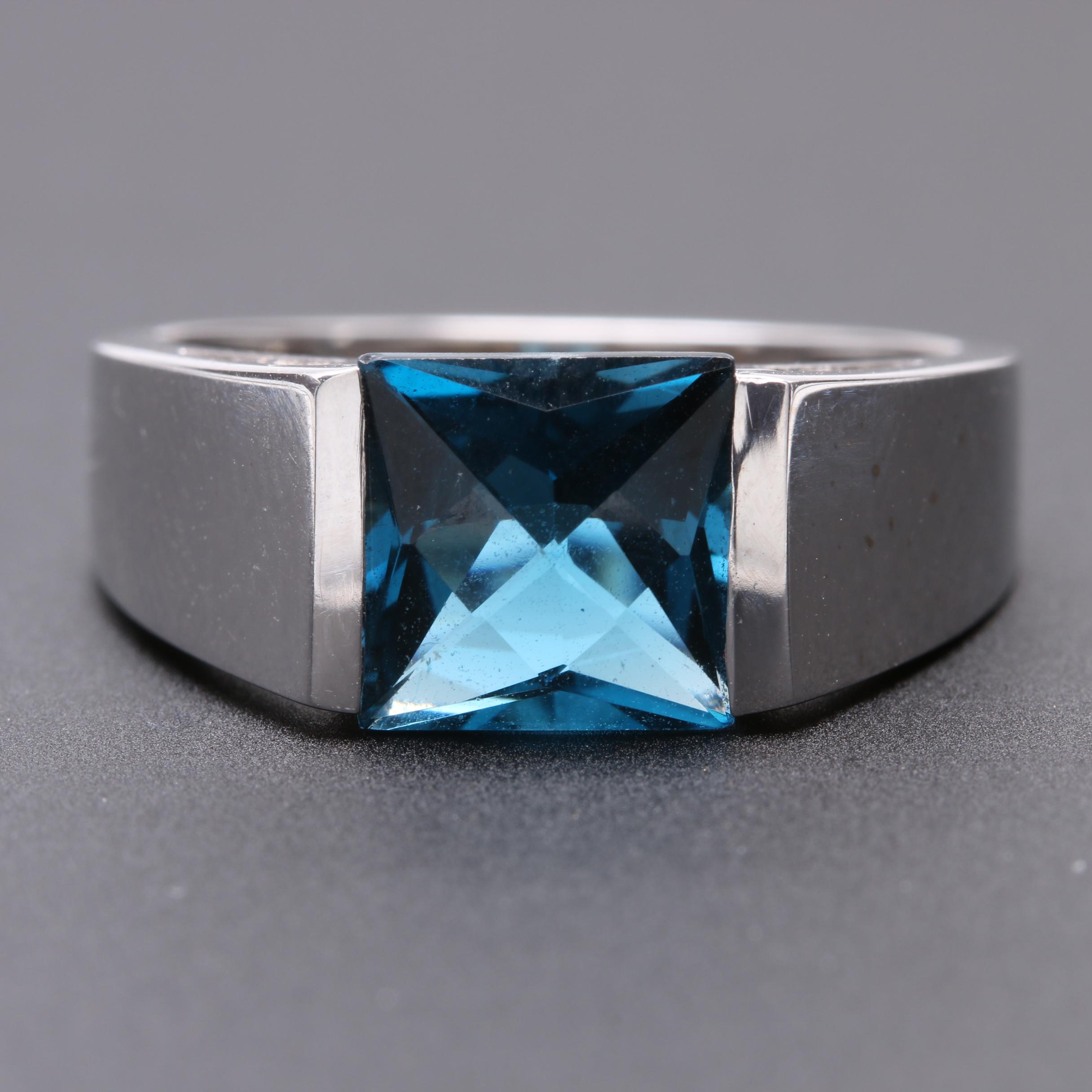 14K White Gold Blue Topaz Ring