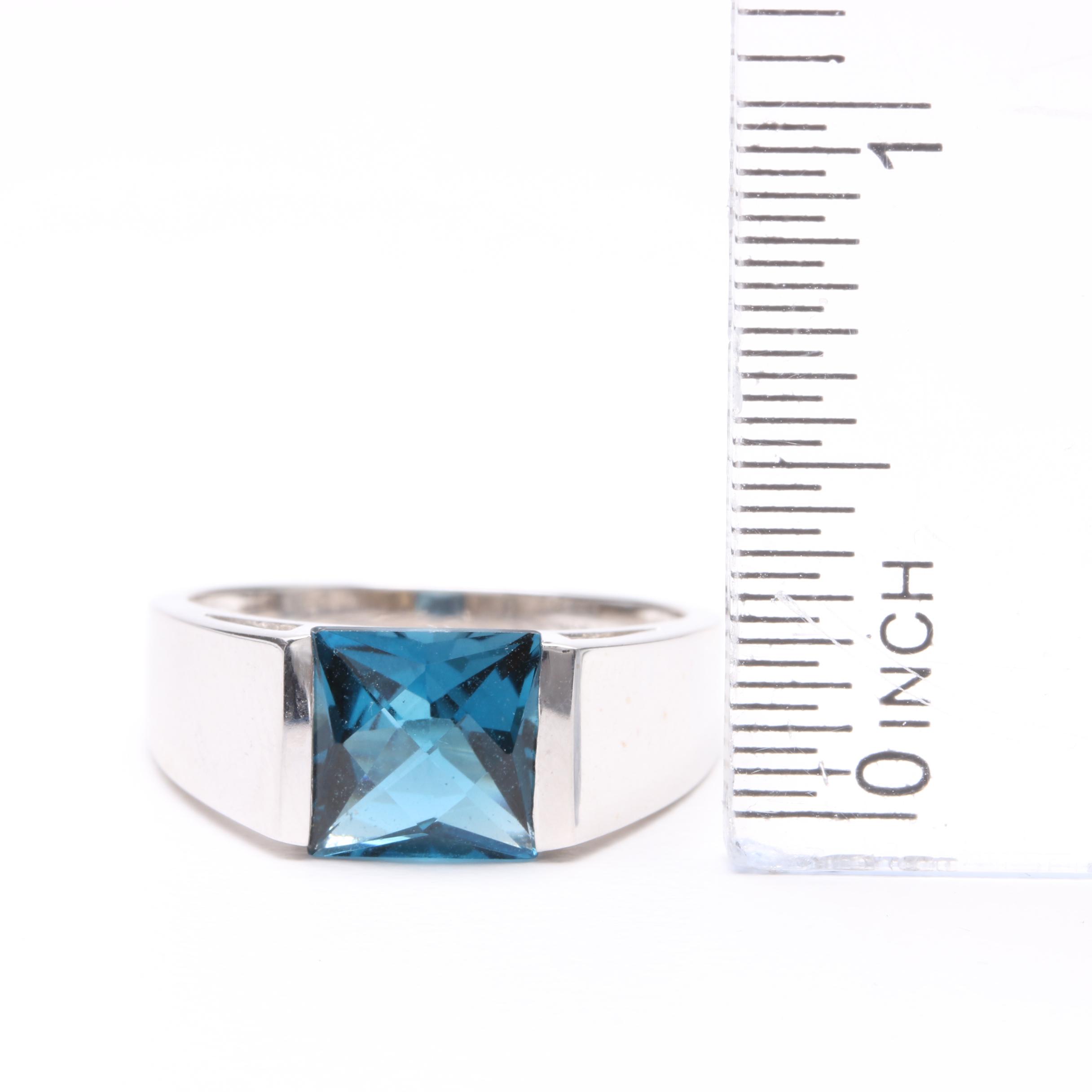 14K White Gold Blue Topaz Ring