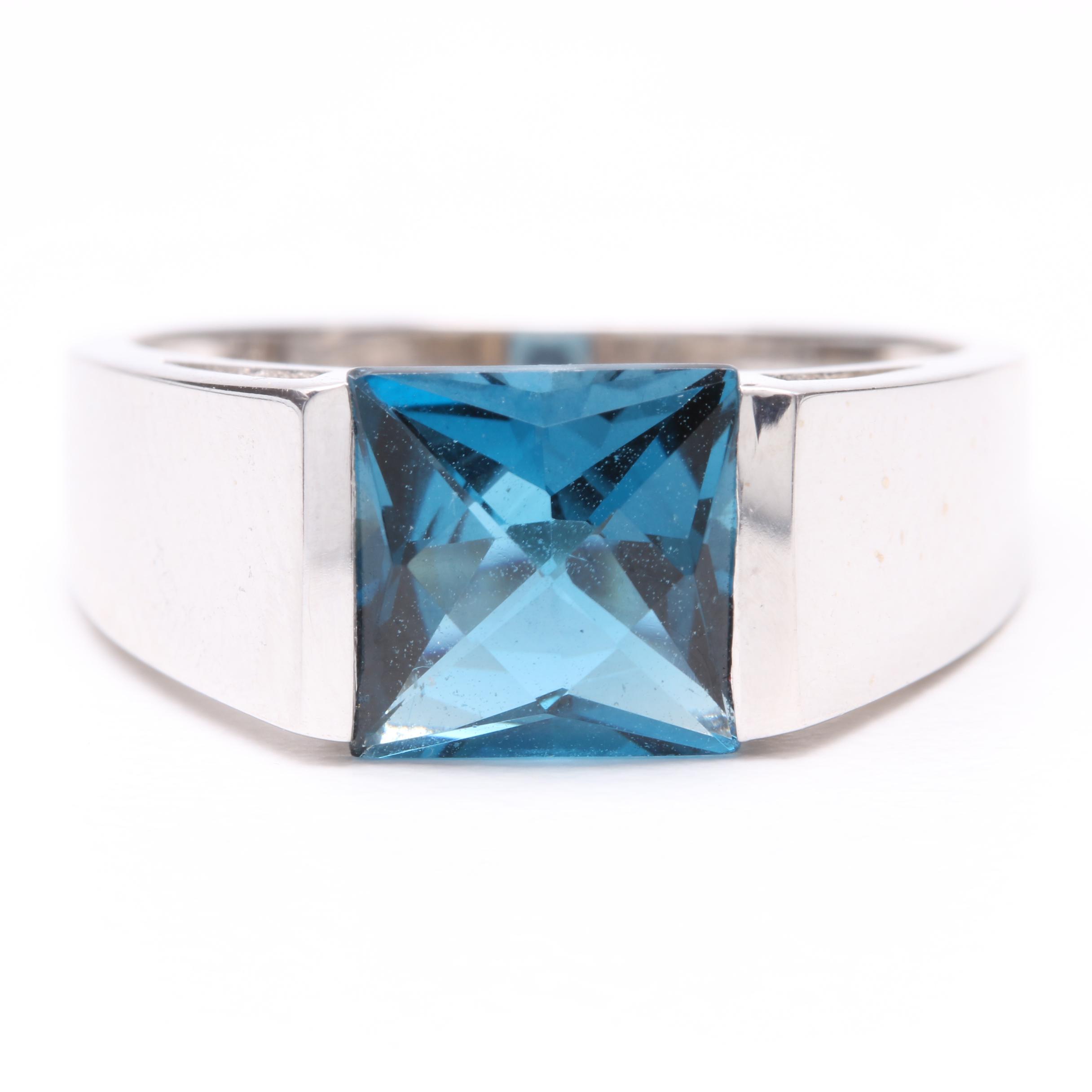 14K White Gold Blue Topaz Ring