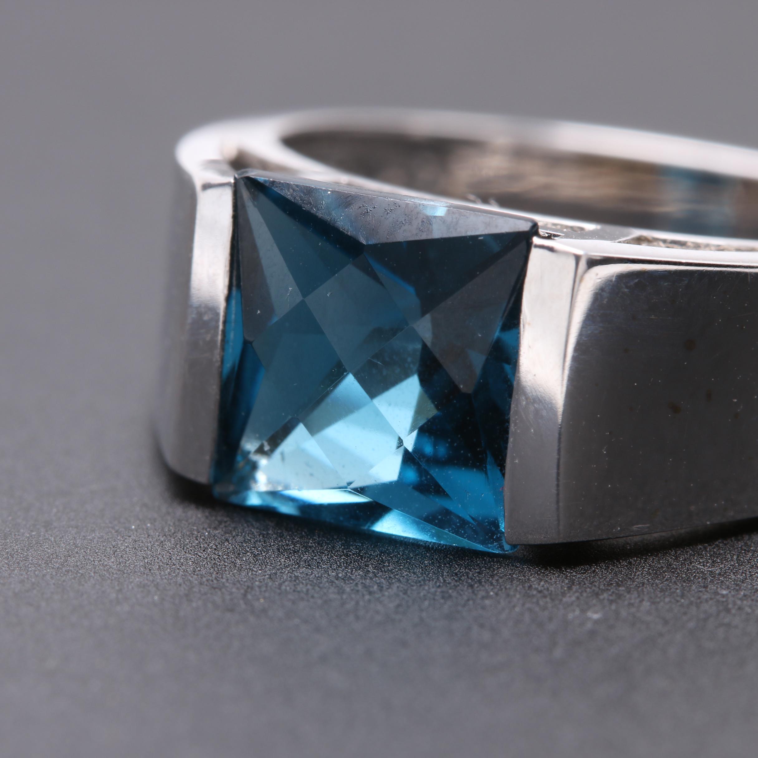 14K White Gold Blue Topaz Ring