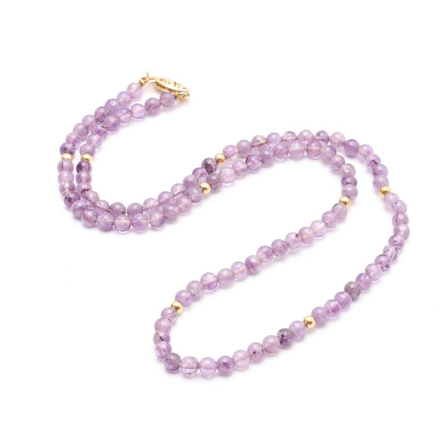 14K Yellow Gold Amethyst Bead Necklace
