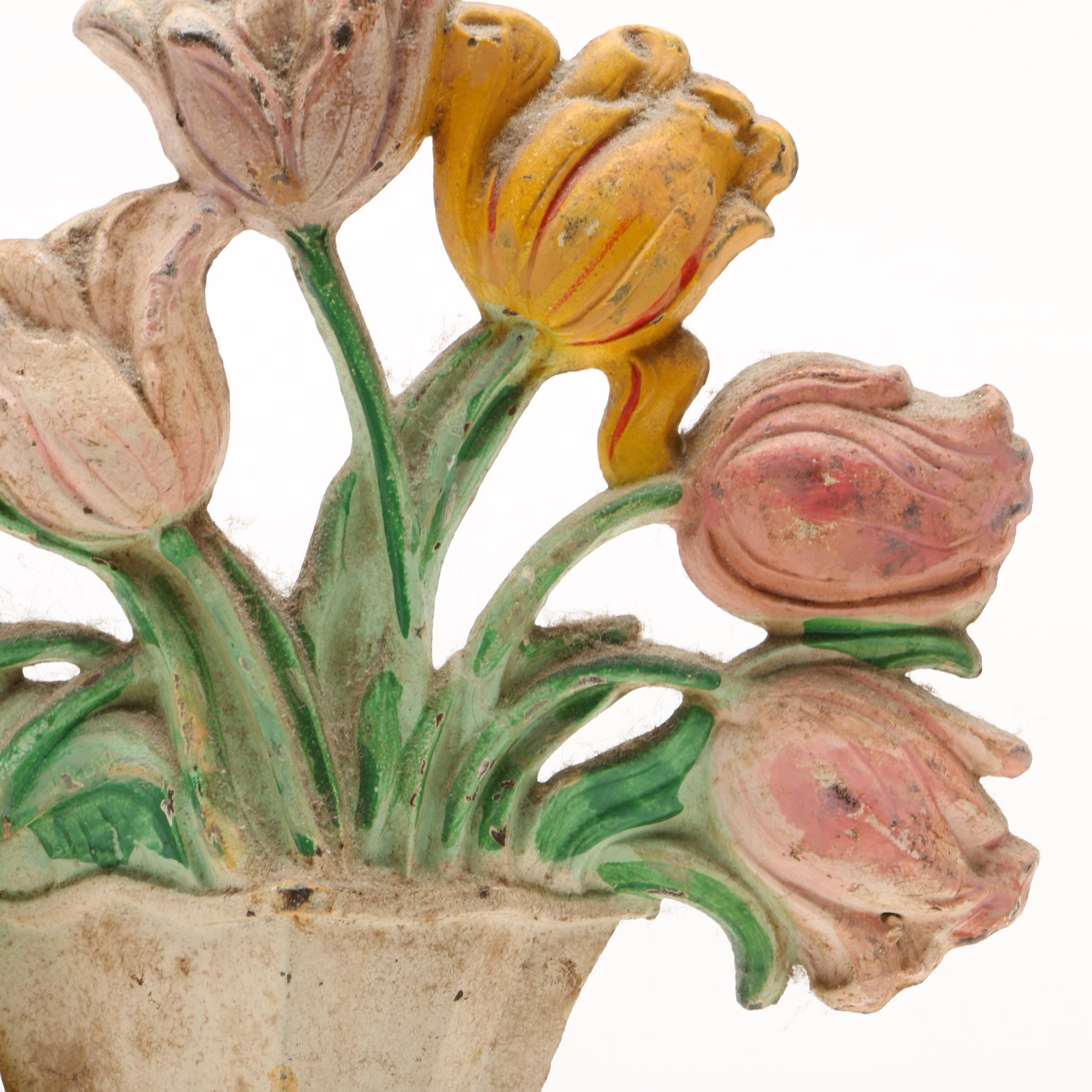 Vintage Cast Iron Tulips and Roses Doorstops Including Hubley