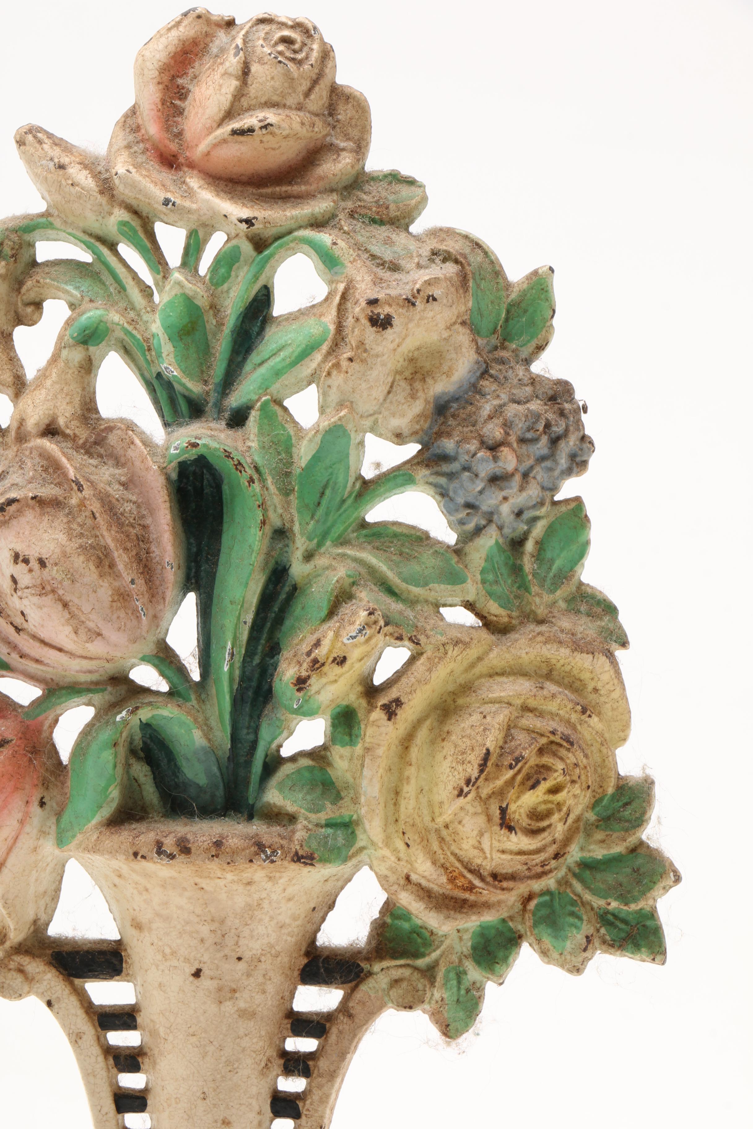 Vintage Cast Iron Tulips and Roses Doorstops Including Hubley