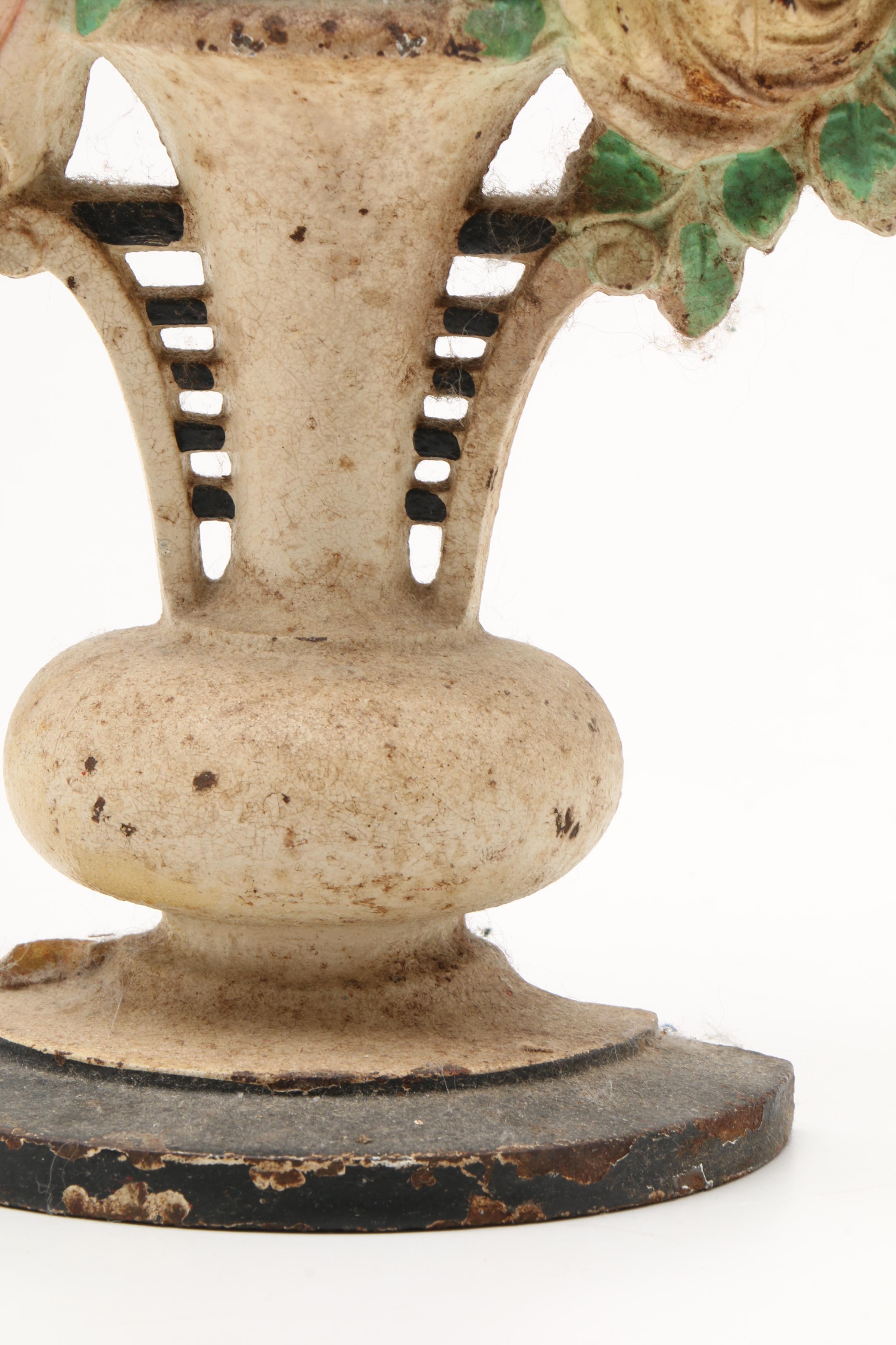 Vintage Cast Iron Tulips and Roses Doorstops Including Hubley