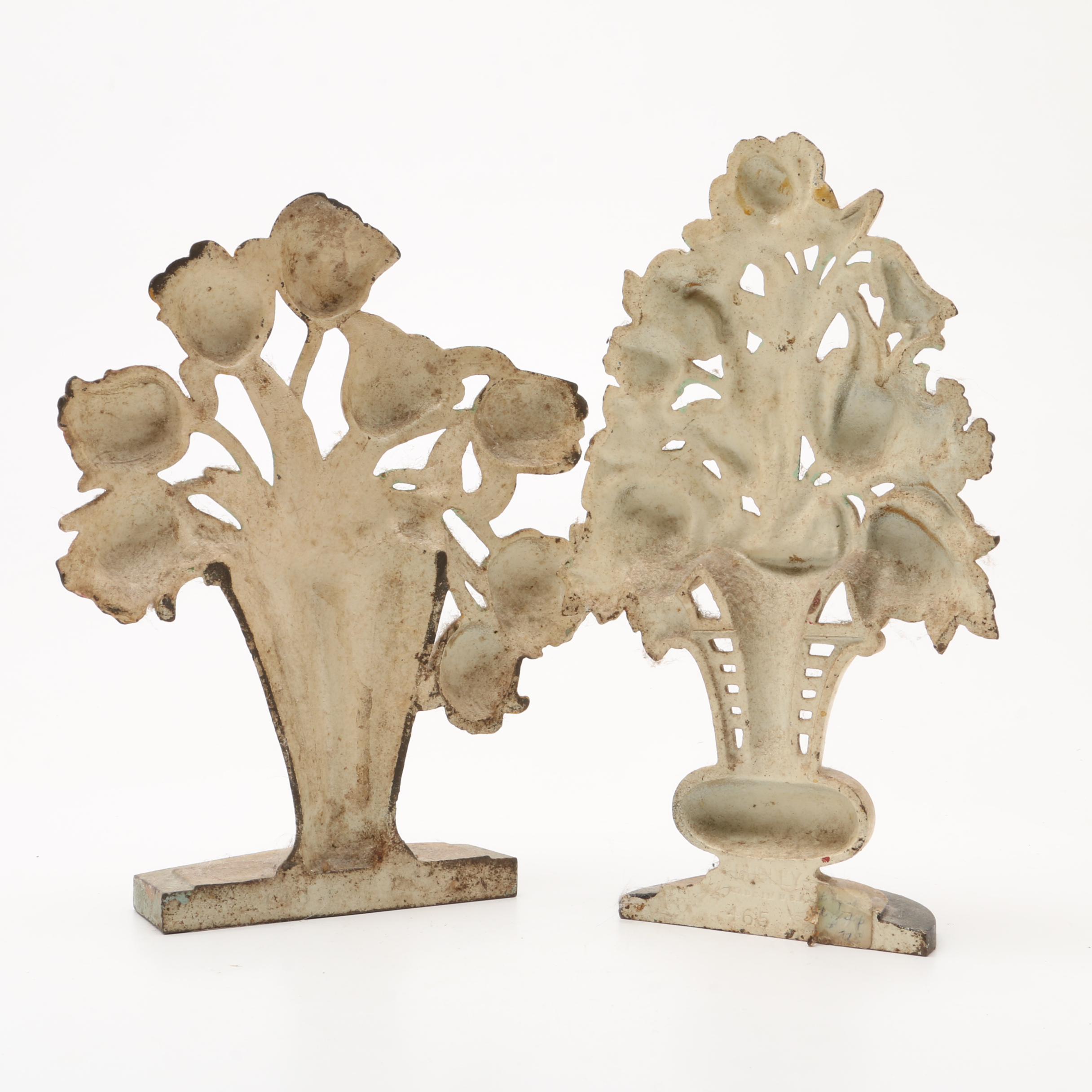 Vintage Cast Iron Tulips and Roses Doorstops Including Hubley