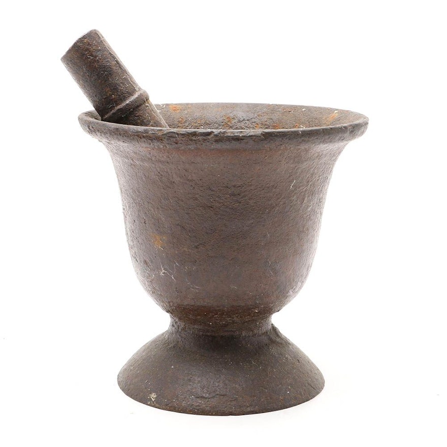 Early 20th Century Cast Iron Mortar and Pestle